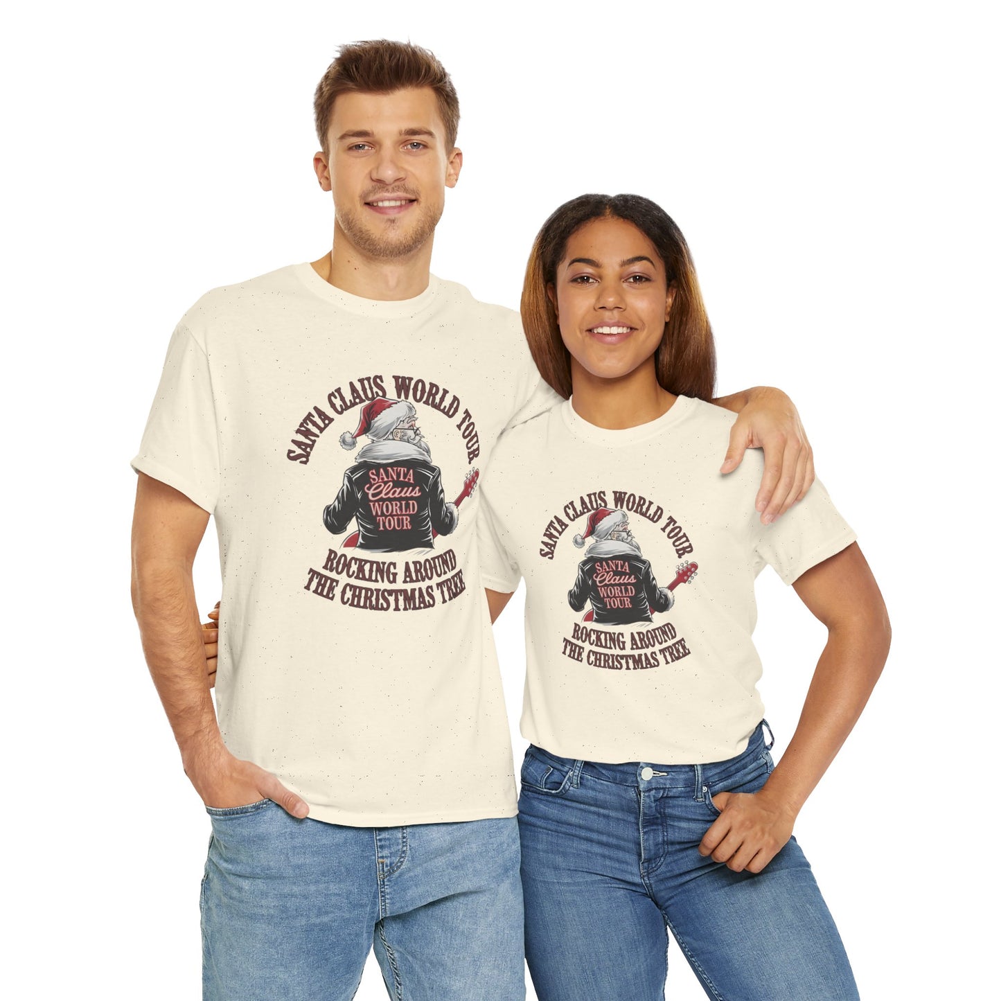 Santa Claus World Tour Unisex Heavy Cotton Tee - sizes S - 3X - Rocking around the Christmas Tree