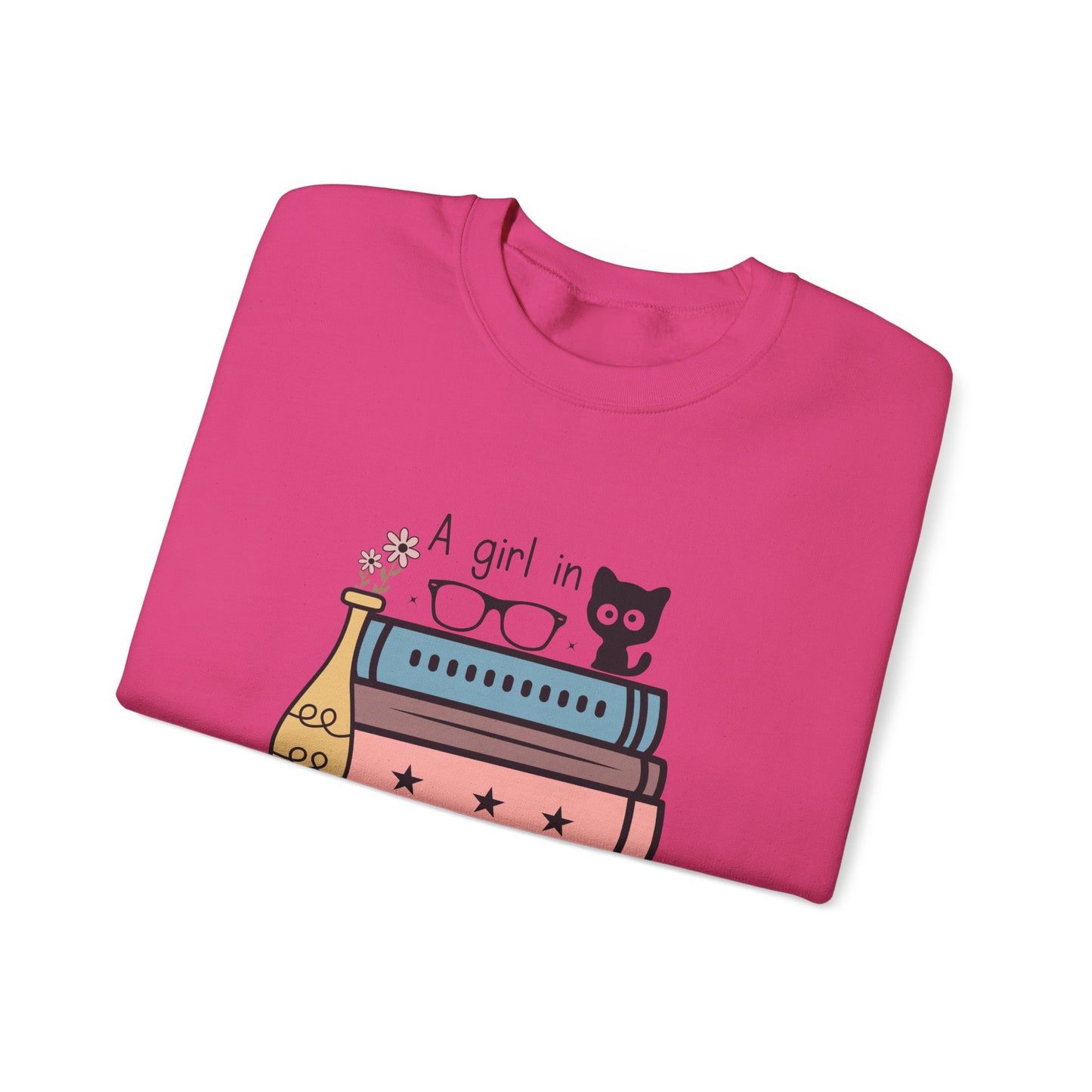 Just a Girl in Love with Cats and Books Unisex Heavy Blend™ Crewneck Sweatshirt - S - 3X sizes