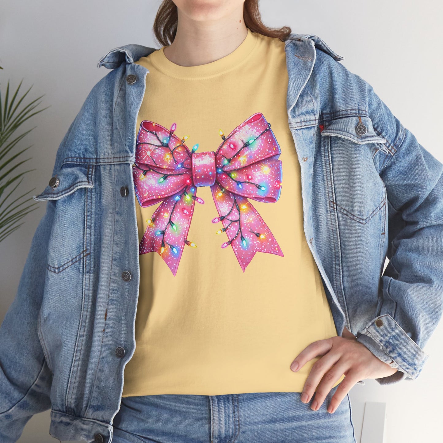 Pink Christmas Bow with lights Unisex Heavy Cotton Tee - sizes S - 5X
