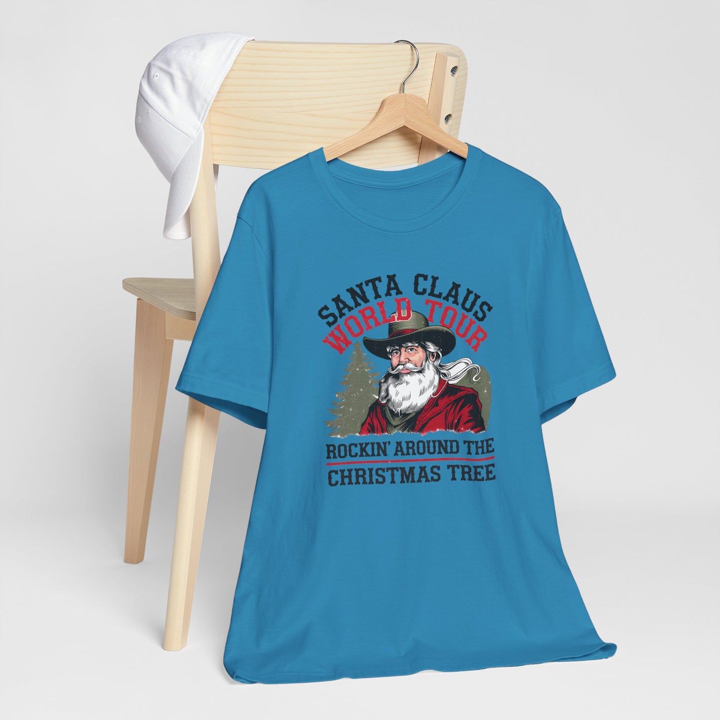 Santa's World Tour Rocking around the Christmas Tree Unisex Jersey Short Sleeve Tee - sizes S - 3X
