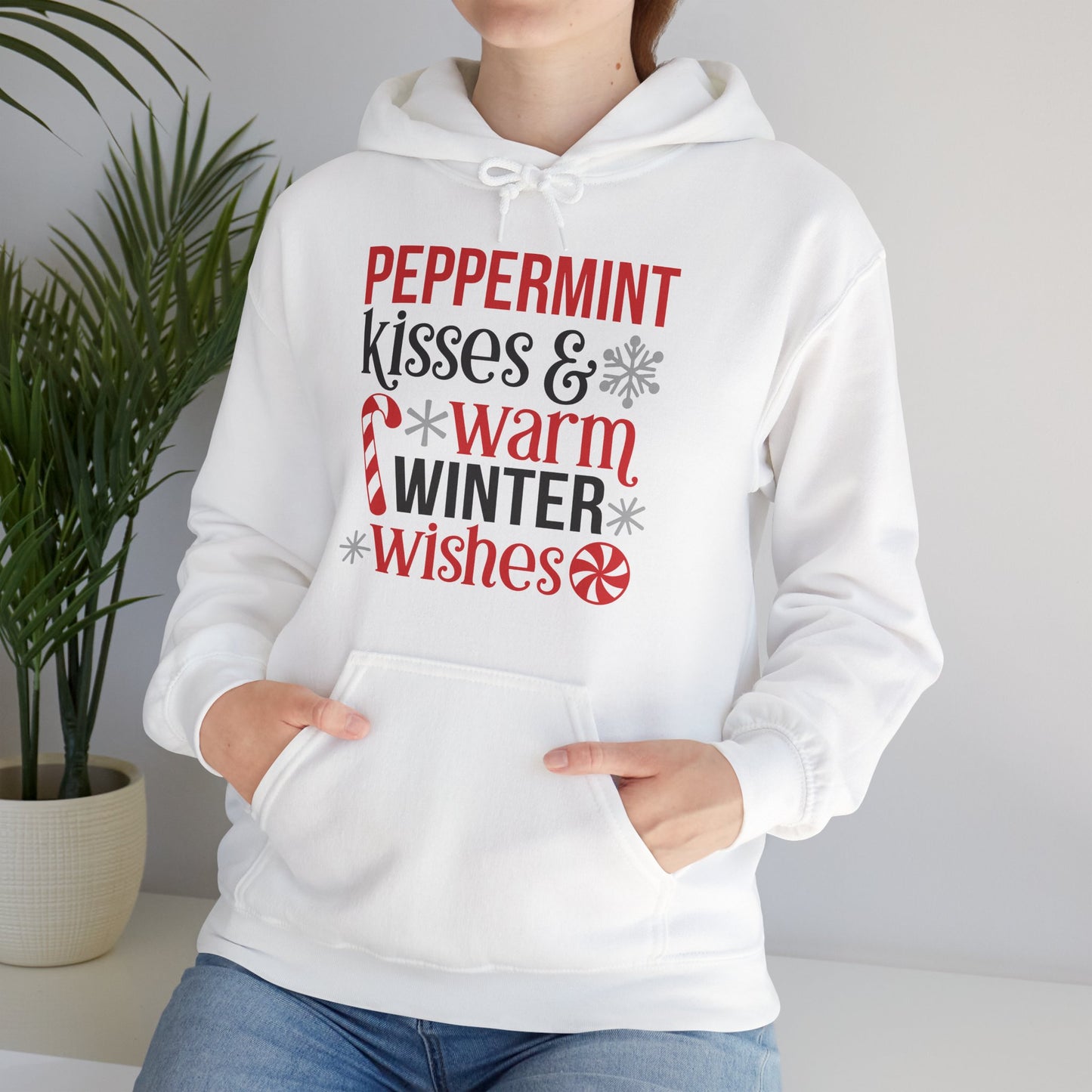 Peppermint Kisses and Warm Winter Wishes Unisex Heavy Blend™ Hooded Sweatshirt - sizes S - 3X