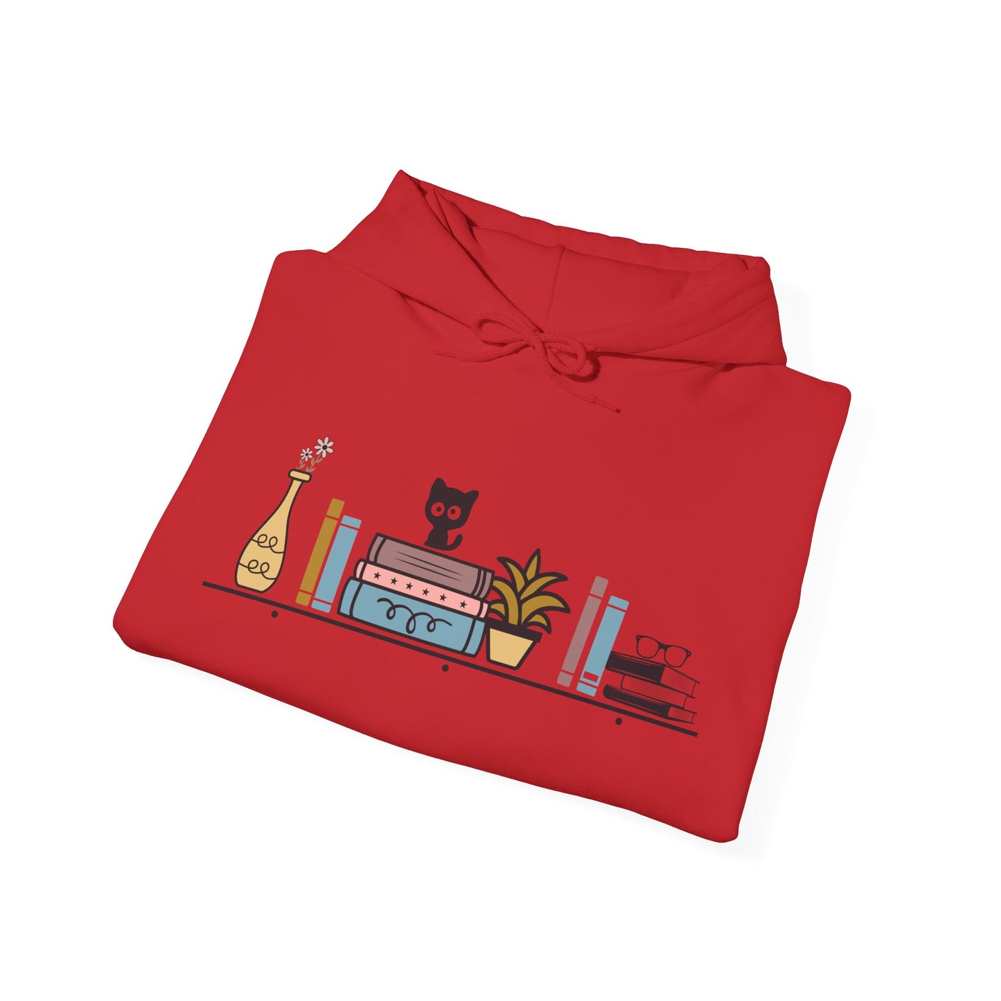 Unisex Heavy Blend™ Hooded Sweatshirt - cut cat sitting on shelf with books - S - 5X
