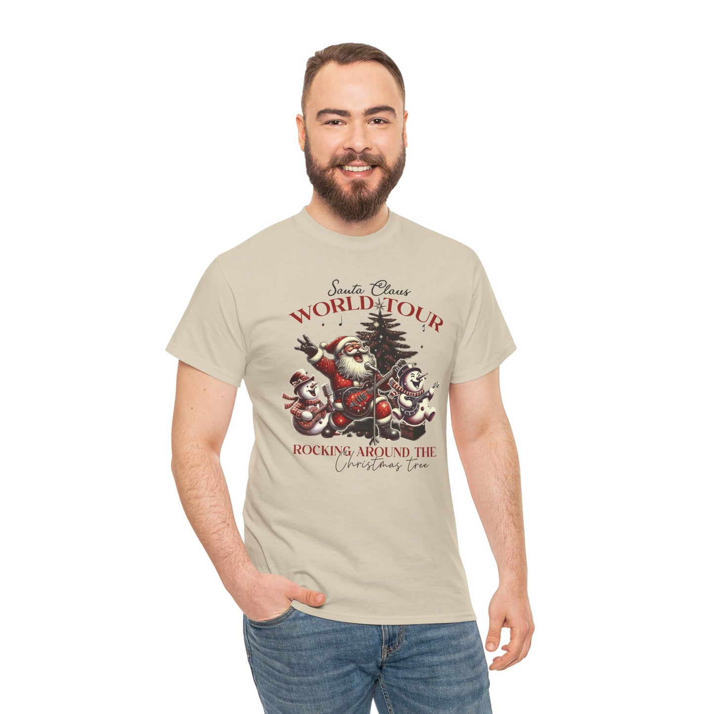 Santa Rocking around the Christmas Tree Unisex Heavy Cotton T-shirt - size S - 5X