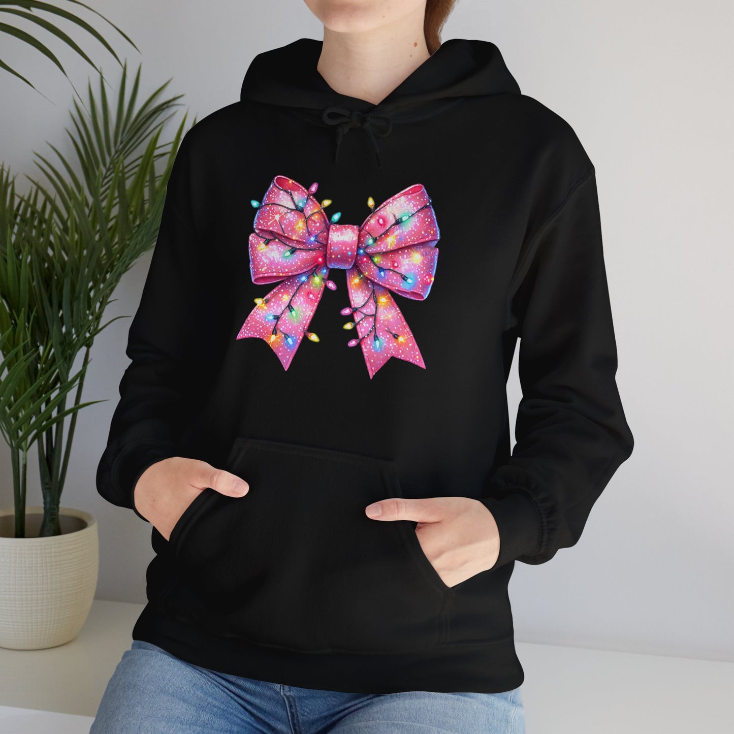 Pink Christmas Bow Heavy Blend Hoodie - Festive Unisex Sweatshirt - sizes S - 5X