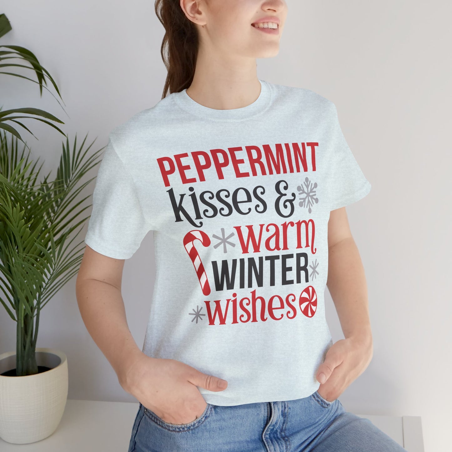 Peppermint Kisses and Warm Winter wishes Unisex Jersey Short Sleeve T-shirt - sizes S - 3X