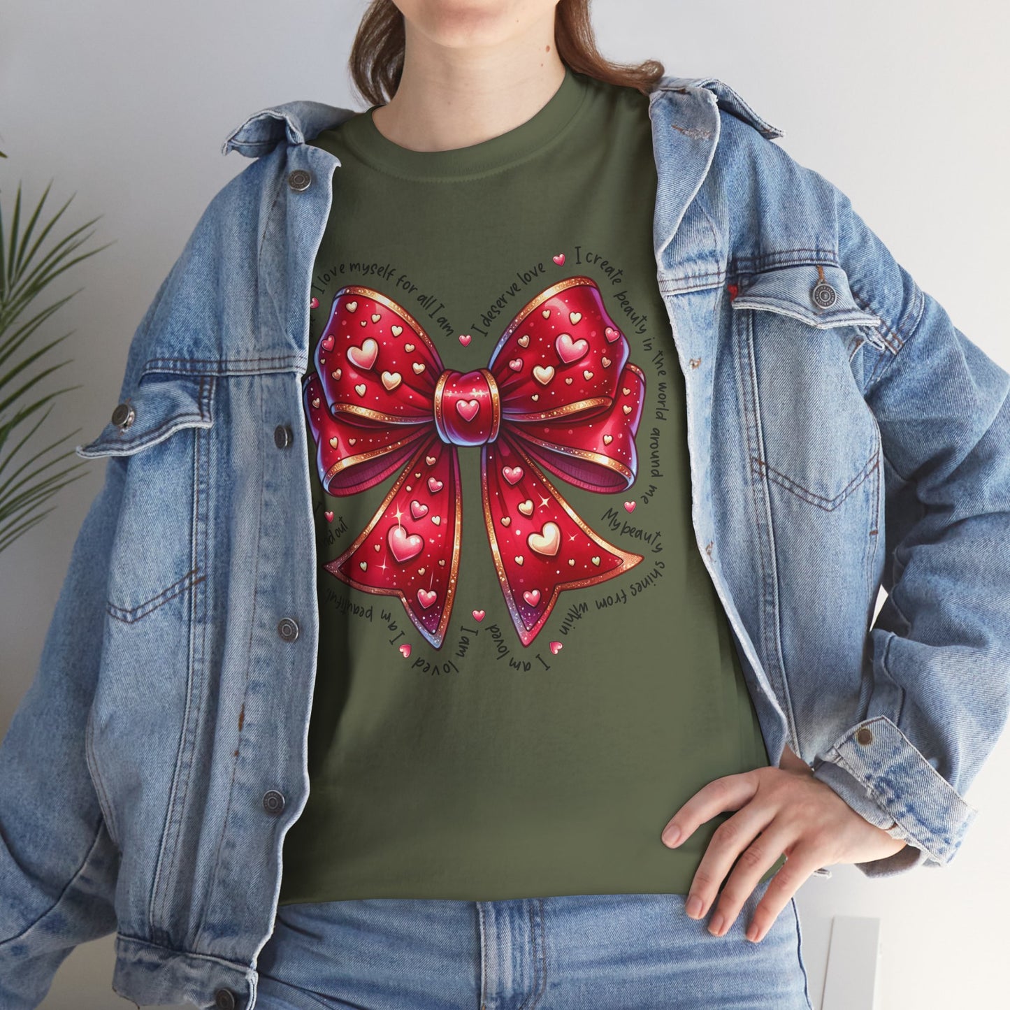 Bow Unisex Heavy Cotton Tee - Valentine's Day, Fun and Inspiring Girly Design