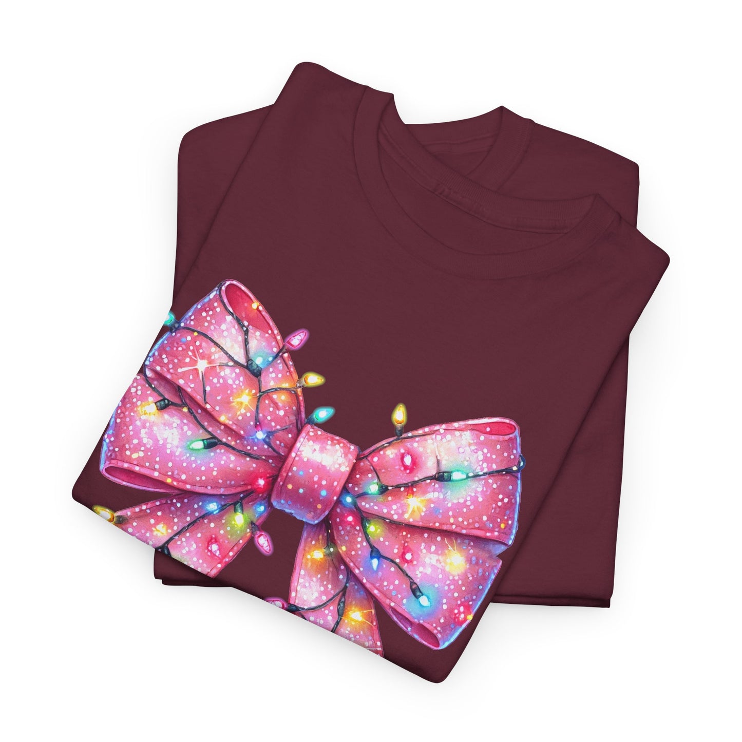 Pink Christmas Bow with lights Unisex Heavy Cotton Tee - sizes S - 5X