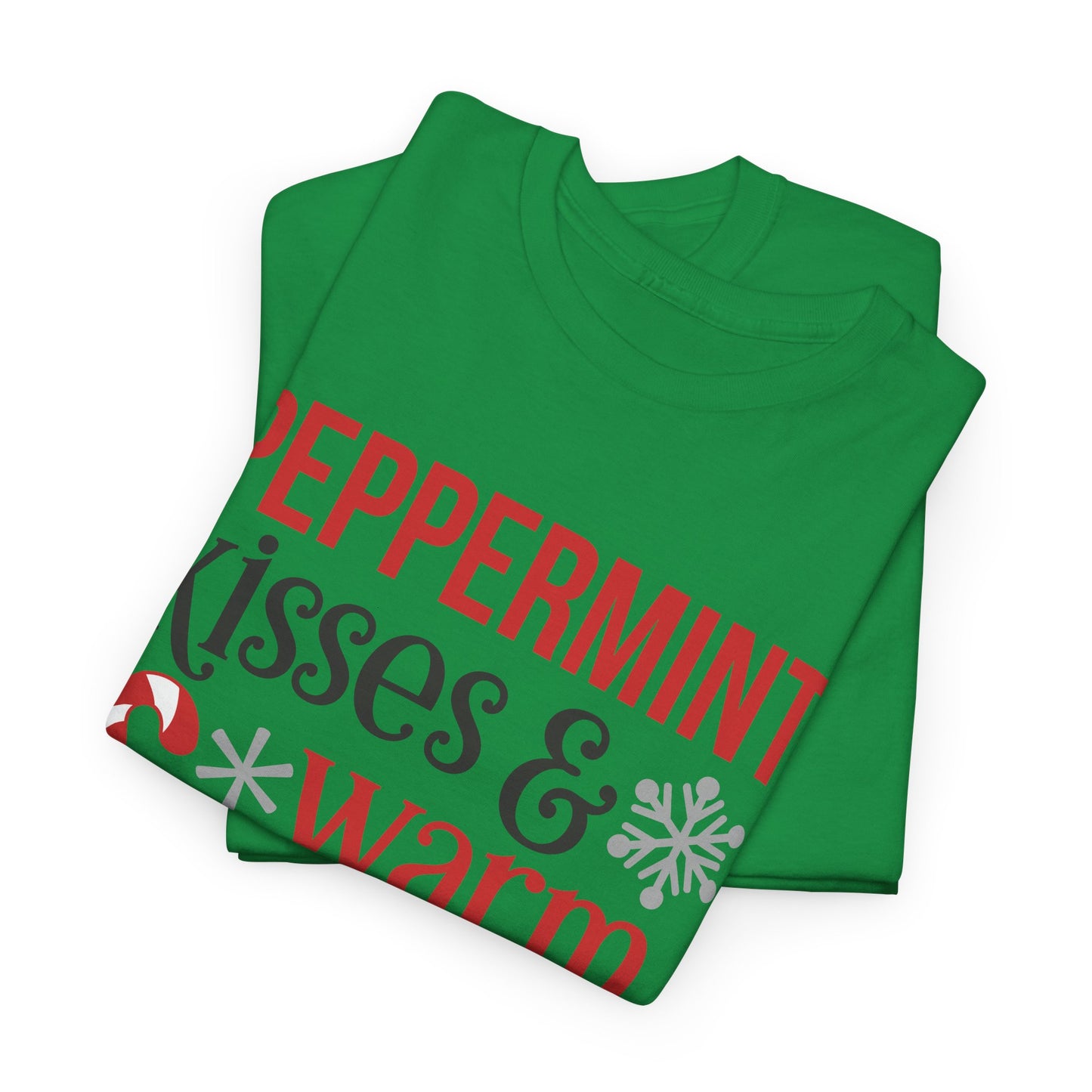 Peppermint Kisses and warm Winter wishes Unisex Heavy Cotton T-shirt - Christmas Winter Fun Cute Holiday Tee - sizes S - 3X