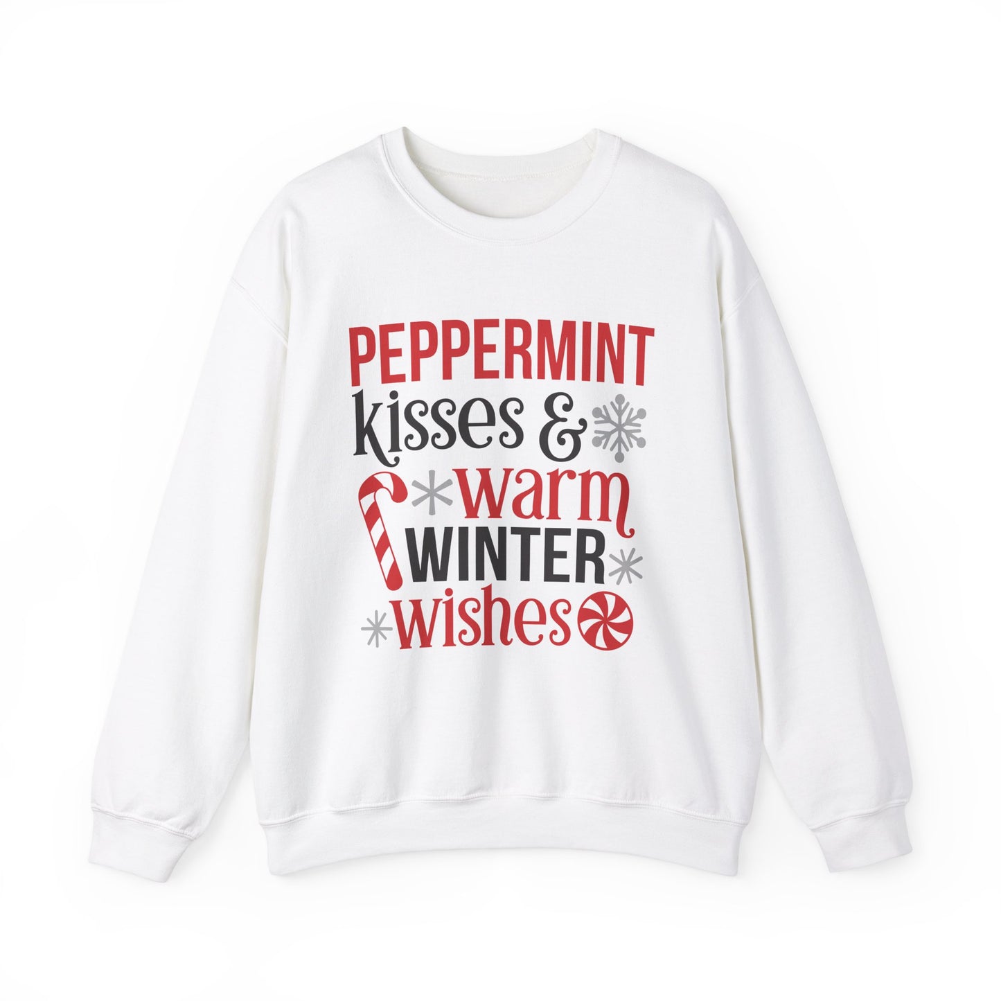 Peppermint Kisses and Warm Winter Wishes Unisex Heavy Blend™ Crewneck Sweatshirt - sizes S - 3X
