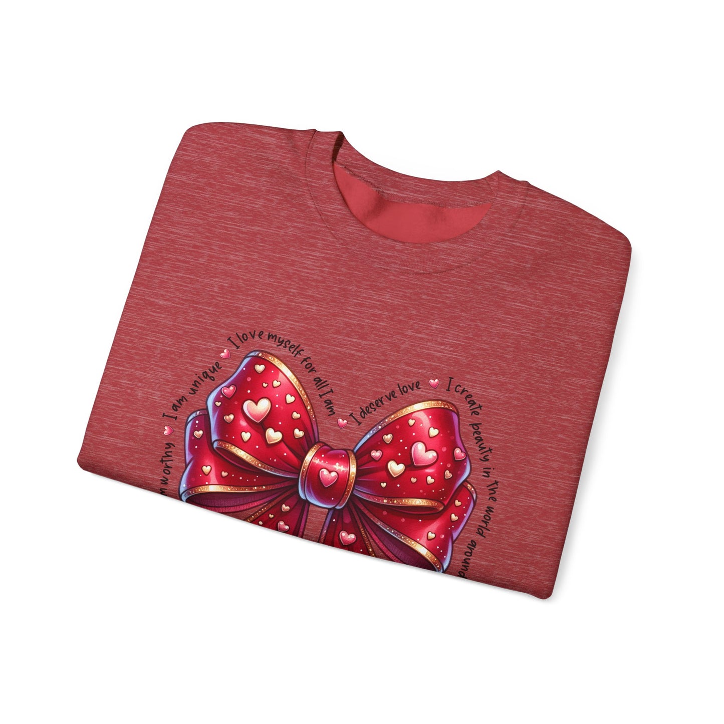 Bow Unisex Heavy Blend Crewneck Sweatshirt - Valentine's Day Warm & Cozy Girly Design