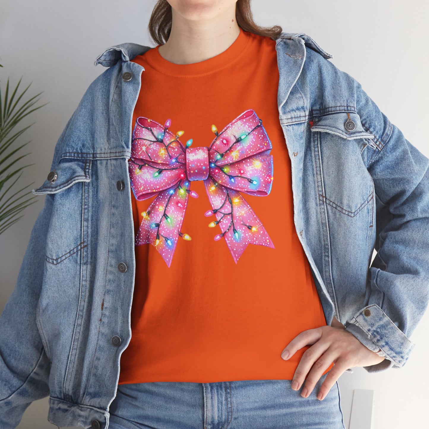 Pink Christmas Bow with lights Unisex Heavy Cotton Tee - sizes S - 5X