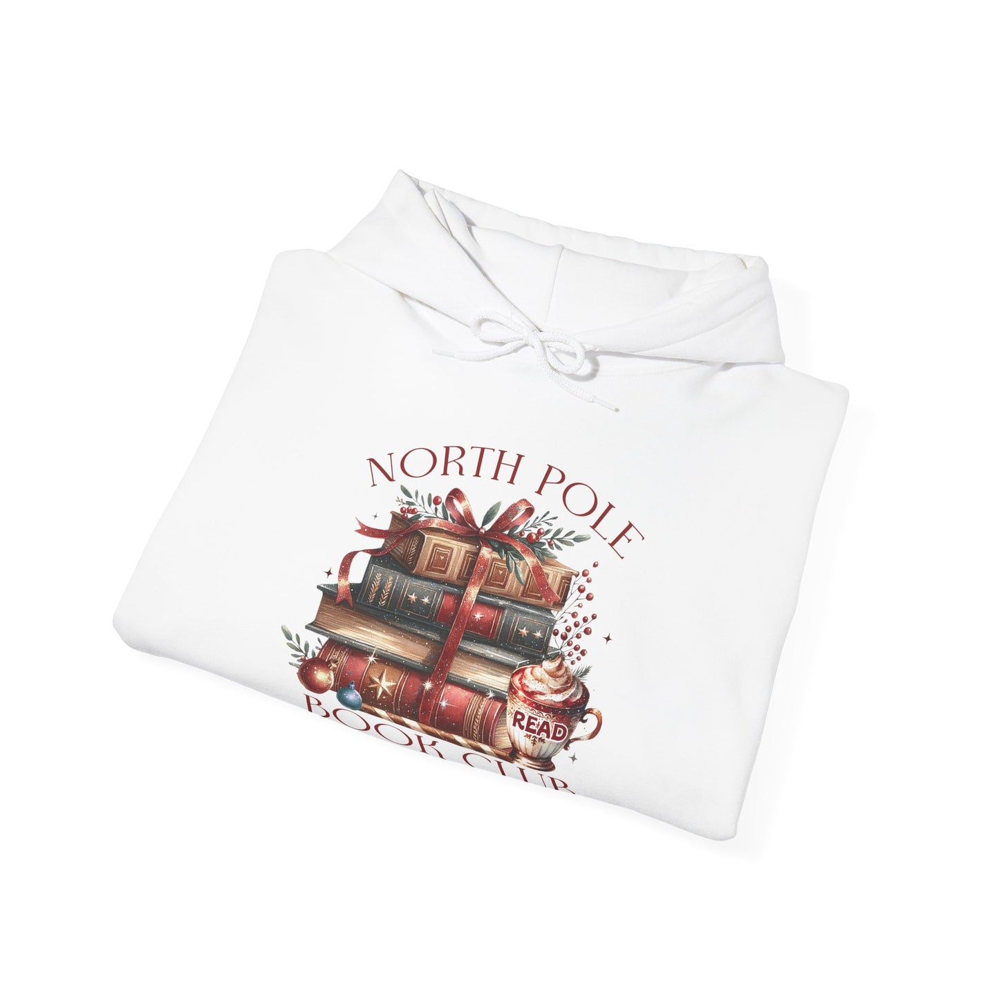 North Pole Book Club Heavy Blend Hoodie - Christmas Book Lover Festive Sweatshirt - sizes S - 5X