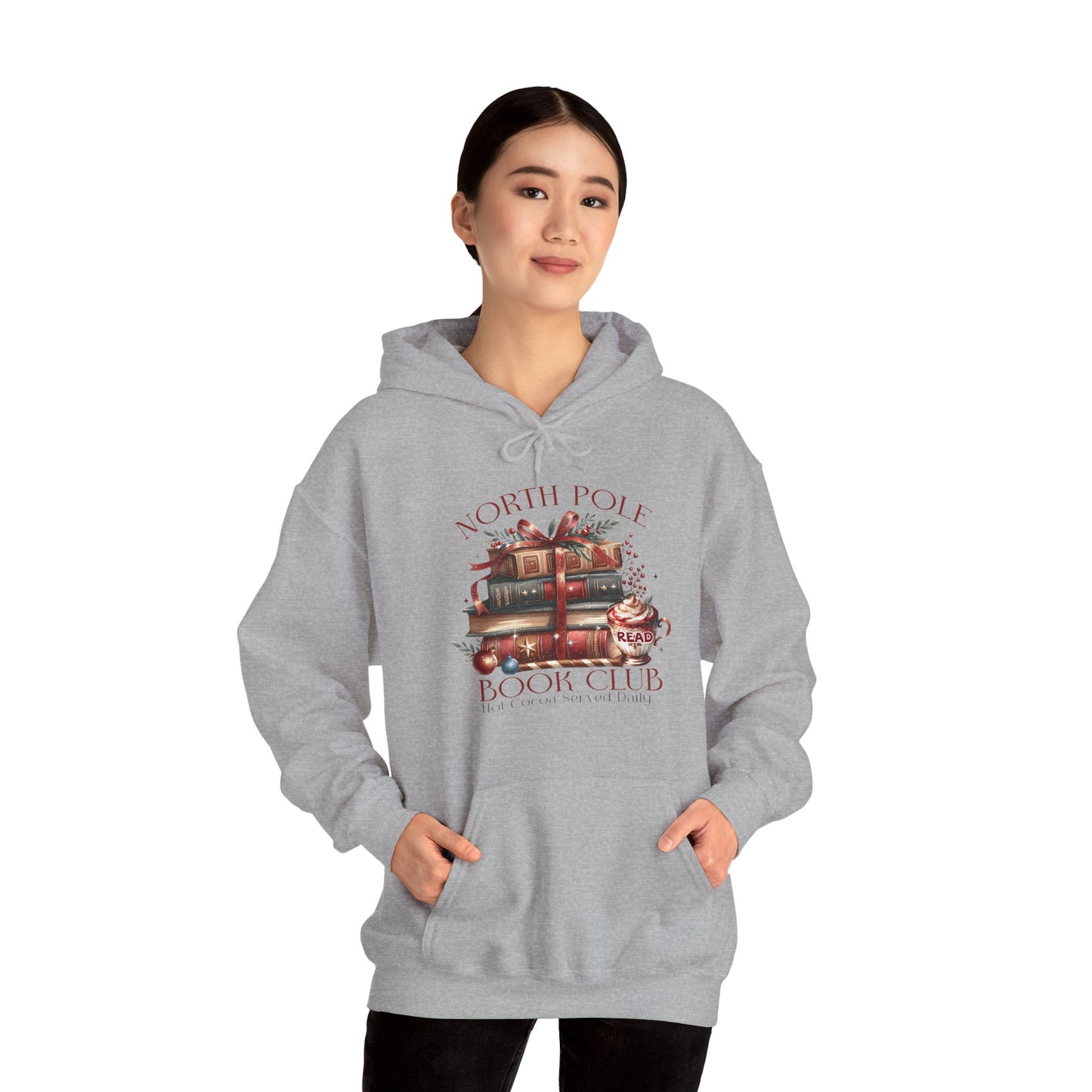 North Pole Book Club Heavy Blend Hoodie - Christmas Book Lover Festive Sweatshirt - sizes S - 5X