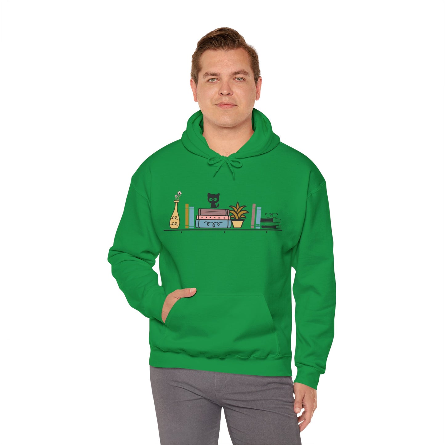 Unisex Heavy Blend™ Hooded Sweatshirt - cut cat sitting on shelf with books - S - 5X
