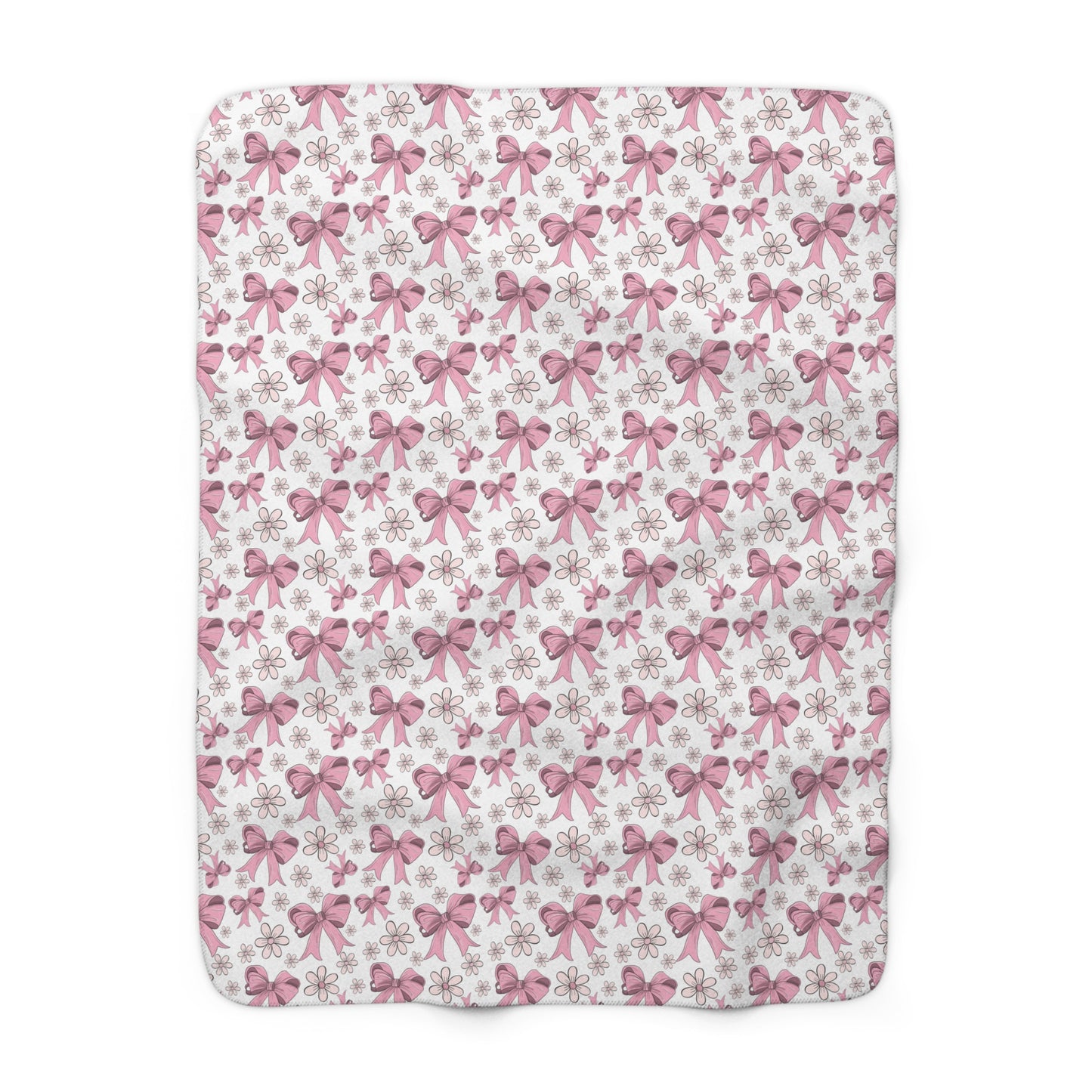 Sherpa Fleece Blanket - Pretty Pink Bows and Flowers, Warm Cozy Comfy - 2 sizes