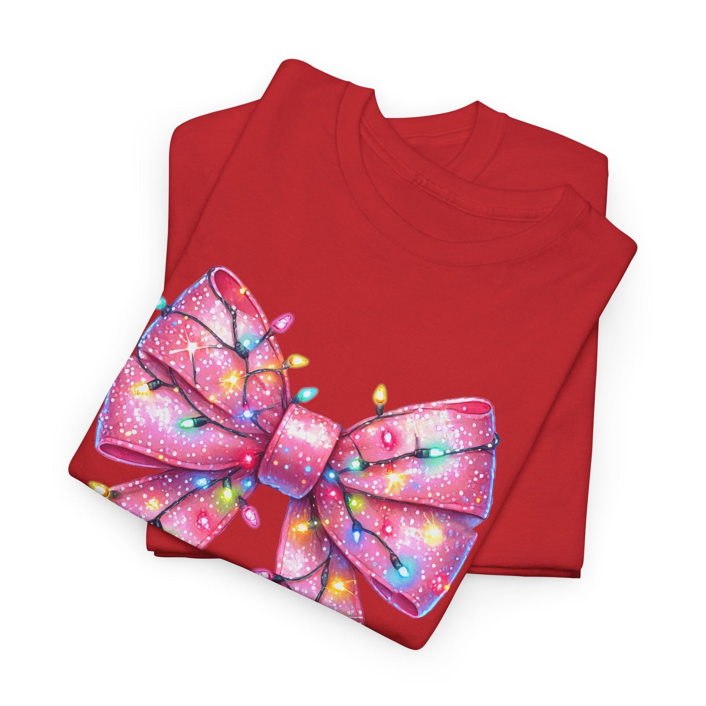 Pink Christmas Bow with lights Unisex Heavy Cotton Tee - sizes S - 5X