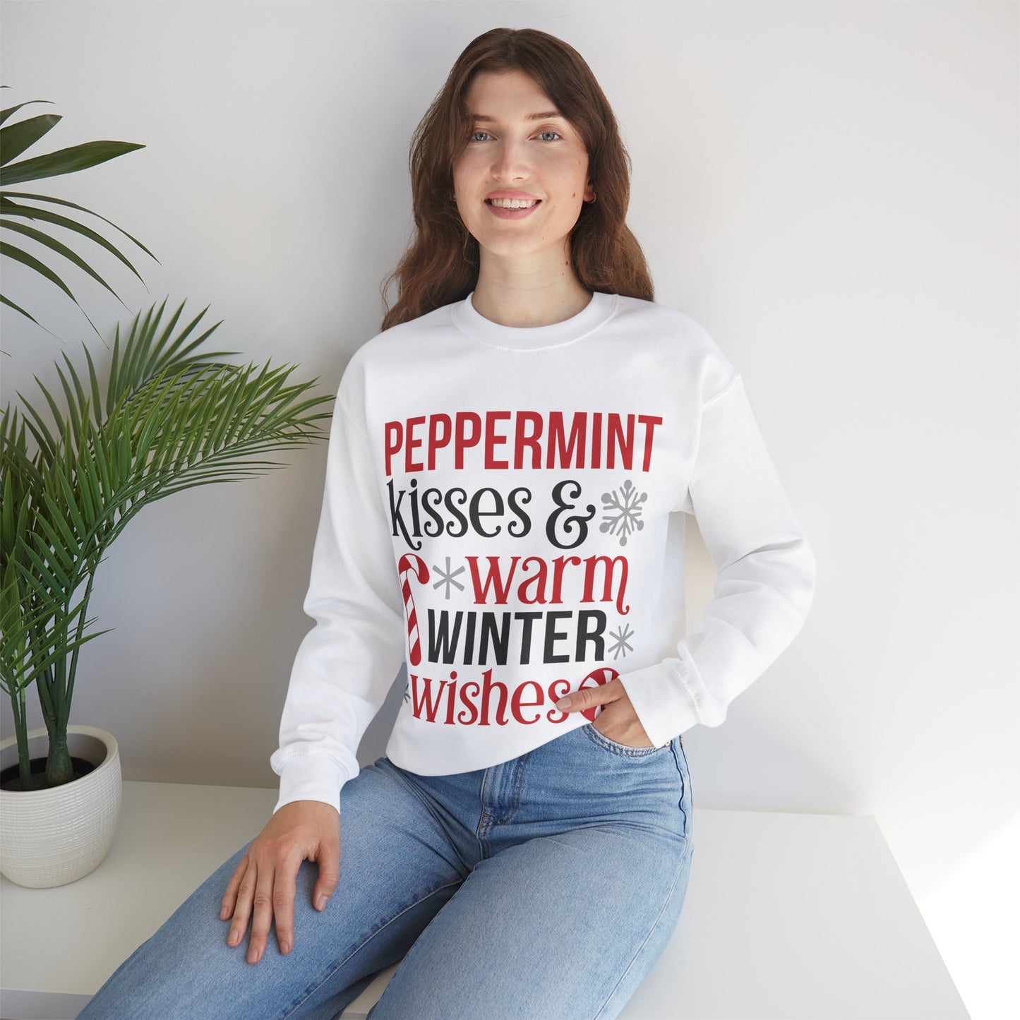 Peppermint Kisses and Warm Winter Wishes Unisex Heavy Blend™ Crewneck Sweatshirt - sizes S - 5X