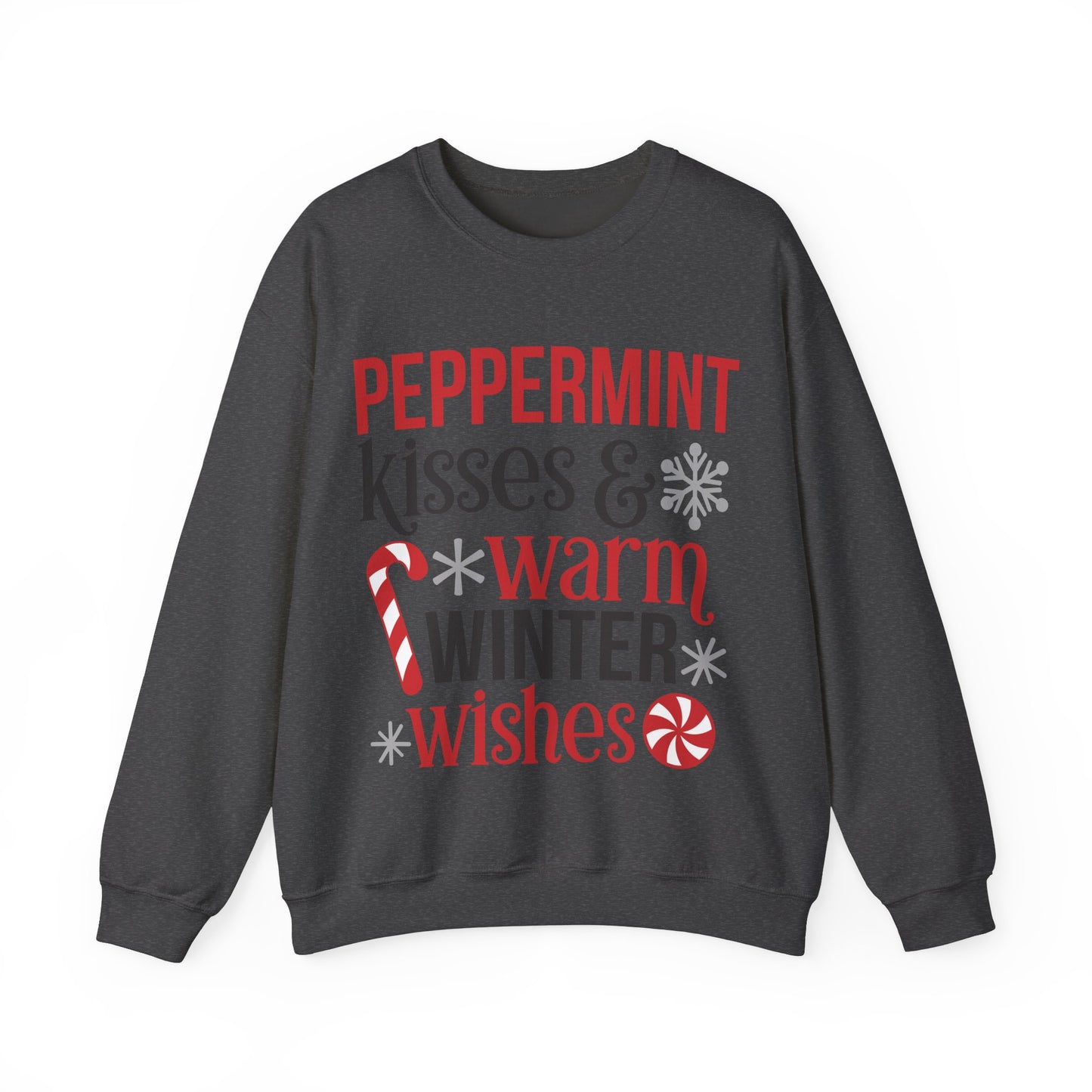 Peppermint Kisses and Warm Winter Wishes Unisex Heavy Blend™ Crewneck Sweatshirt - sizes S - 5X