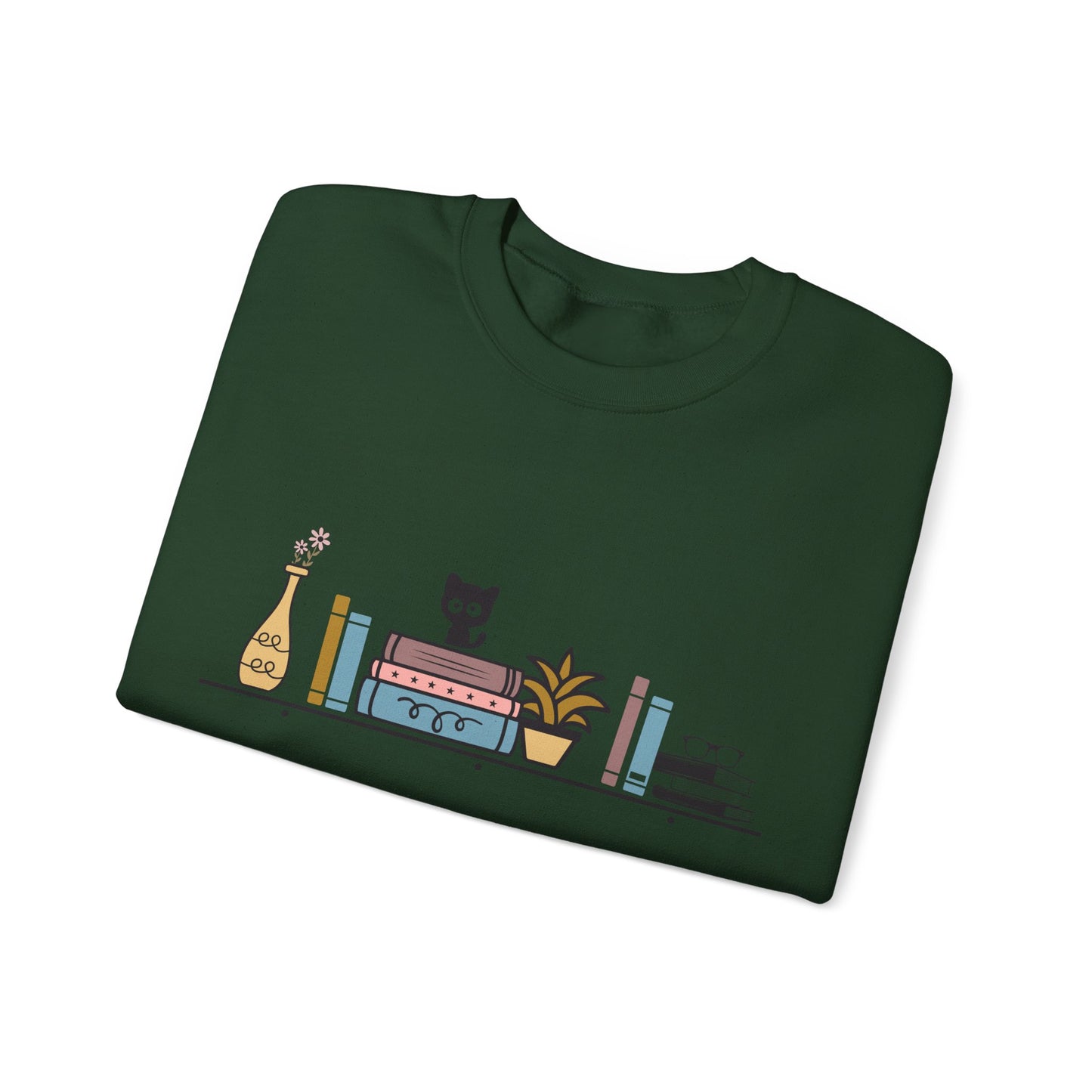 Unisex Heavy Blend™ Crewneck Sweatshirt - Cute cat and books on shelf - sizes S - 5X