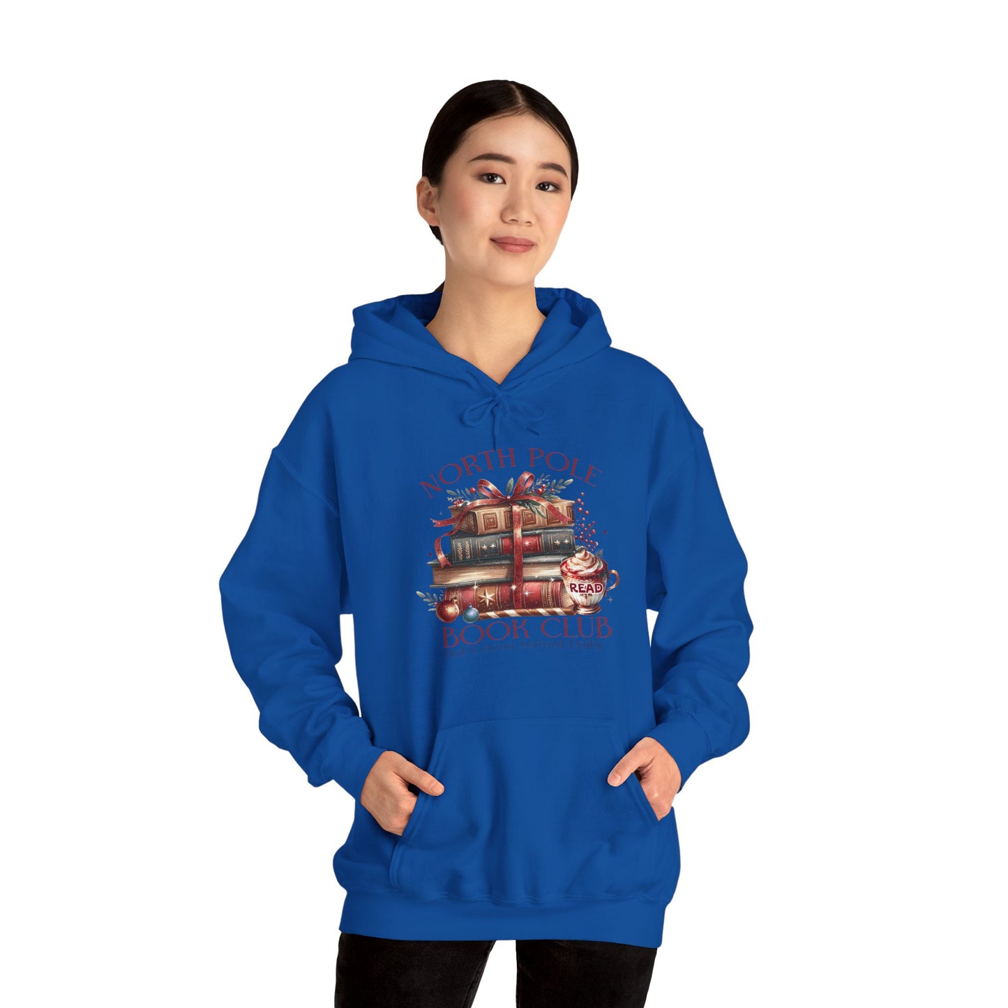 North Pole Book Club Heavy Blend Hoodie - Christmas Book Lover Festive Sweatshirt - sizes S - 5X
