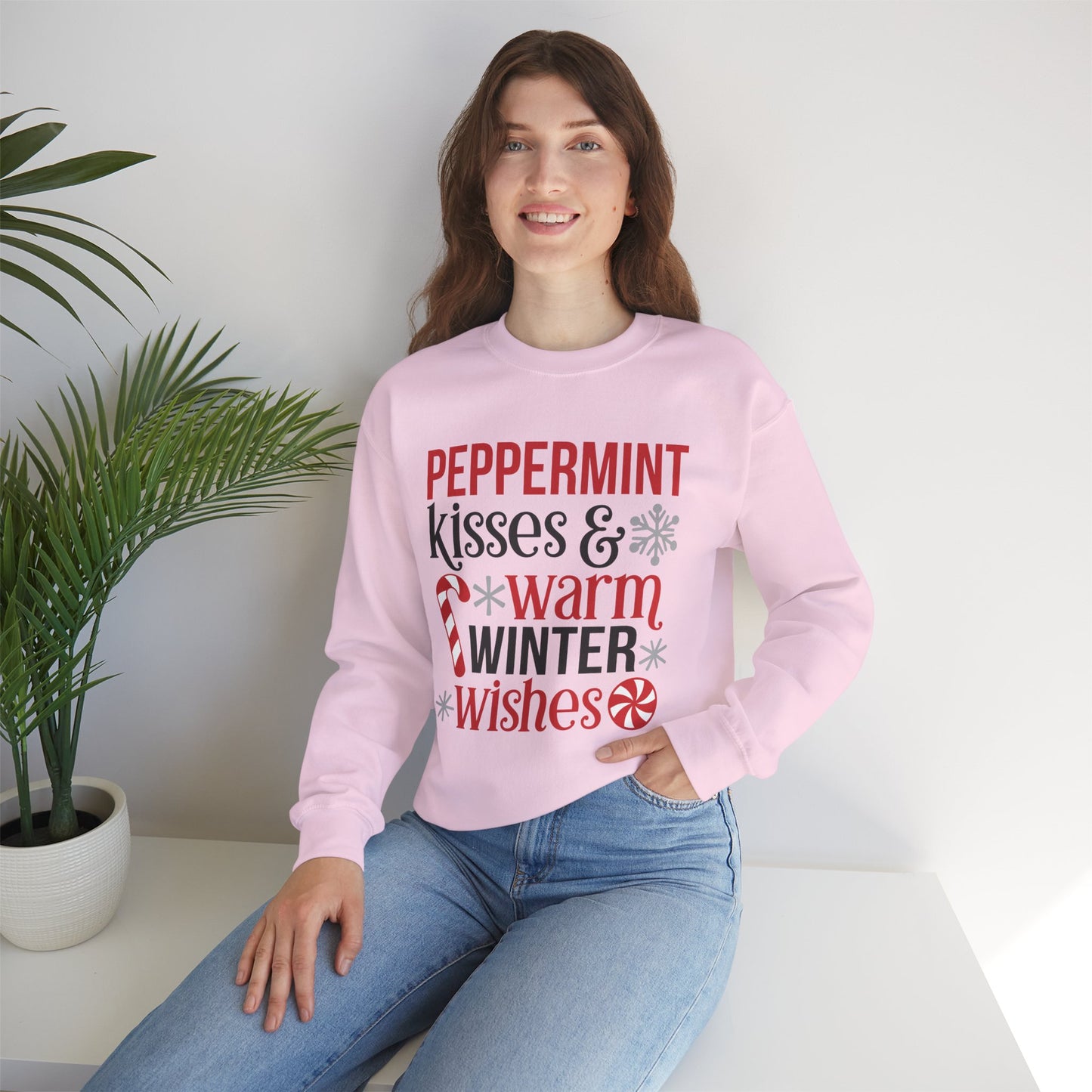 Peppermint Kisses and Warm Winter Wishes Unisex Heavy Blend™ Crewneck Sweatshirt - sizes S - 3X