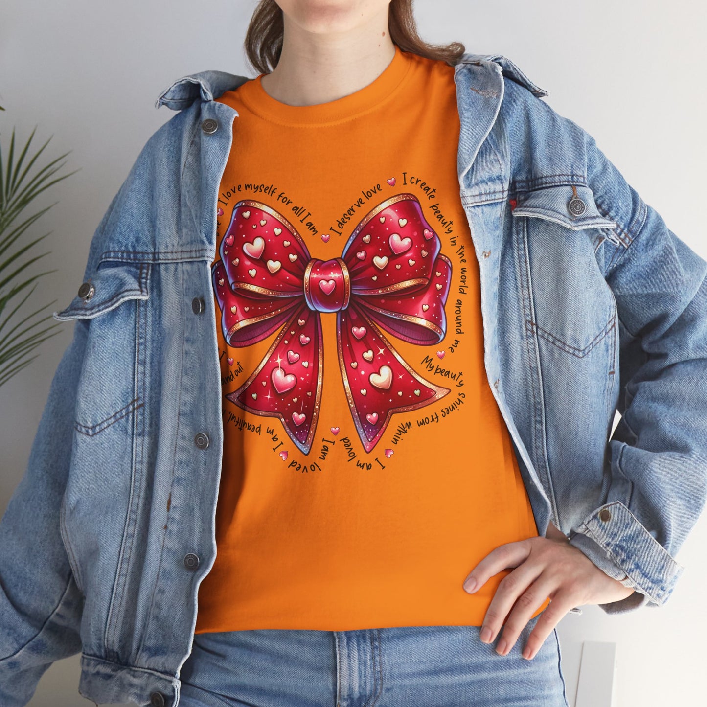 Bow Unisex Heavy Cotton Tee - Valentine's Day, Fun and Inspiring Girly Design