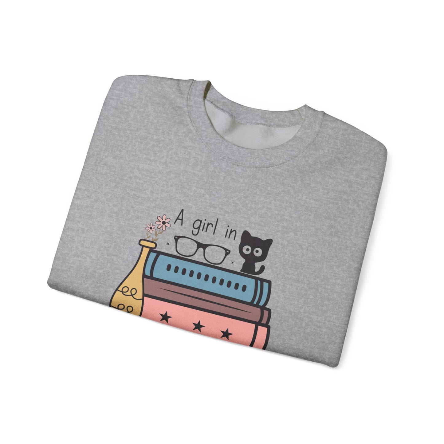 Just a Girl in Love with Cats and Books Unisex Heavy Blend™ Crewneck Sweatshirt - S - 3X sizes