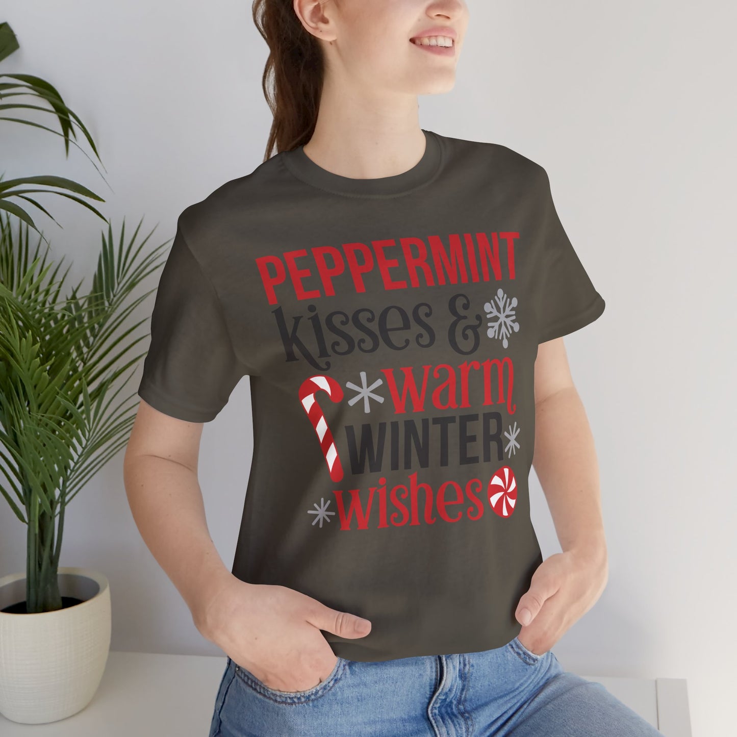 Peppermint Kisses and Warm Winter wishes Unisex Jersey Short Sleeve T-shirt - sizes S - 3X