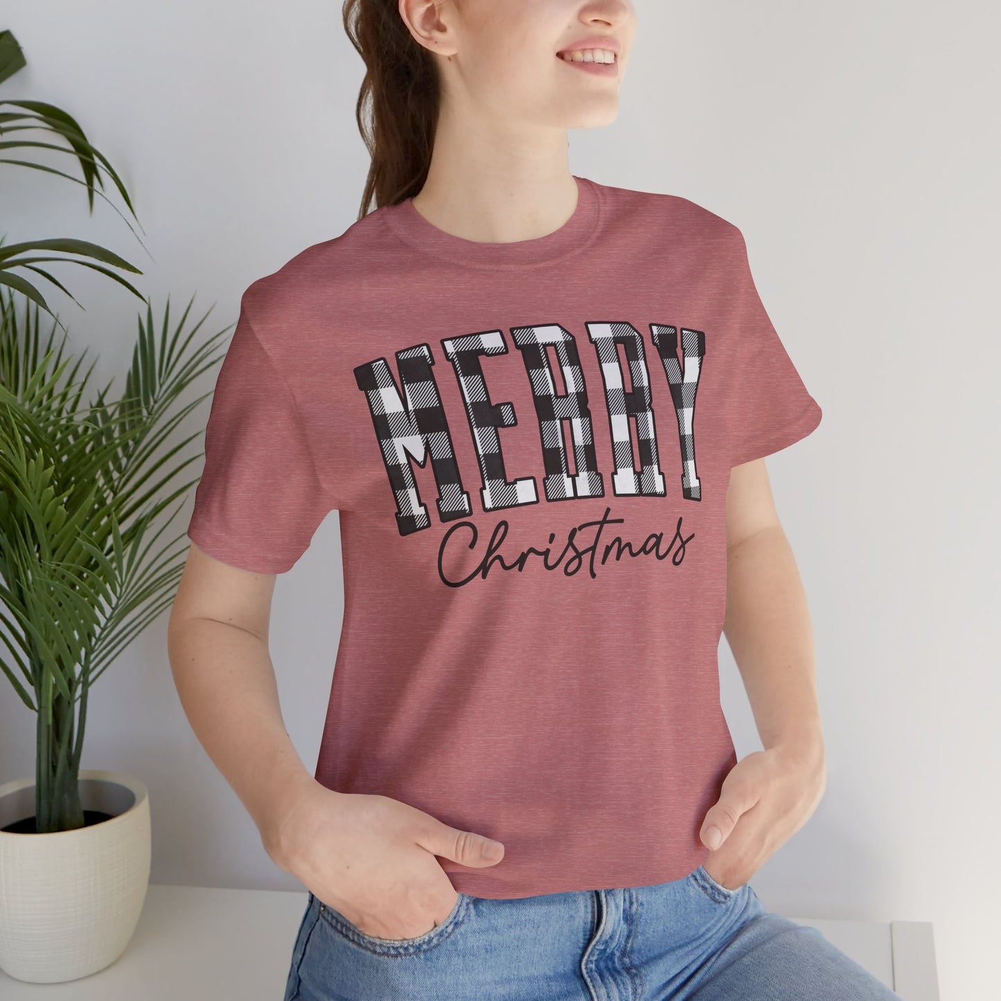 Buffalo plaid Merry Christmas Unisex Jersey Short Sleeve Tee - sizes S - 3X