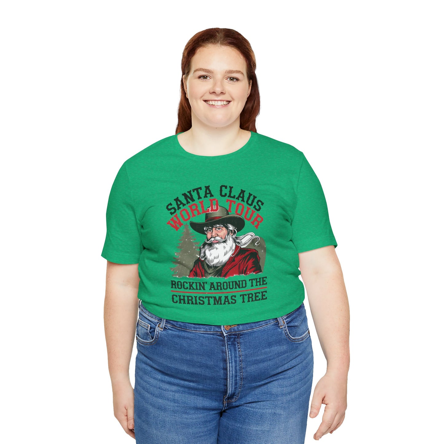Santa's World Tour Rocking around the Christmas Tree Unisex Jersey Short Sleeve Tee - sizes S - 3X