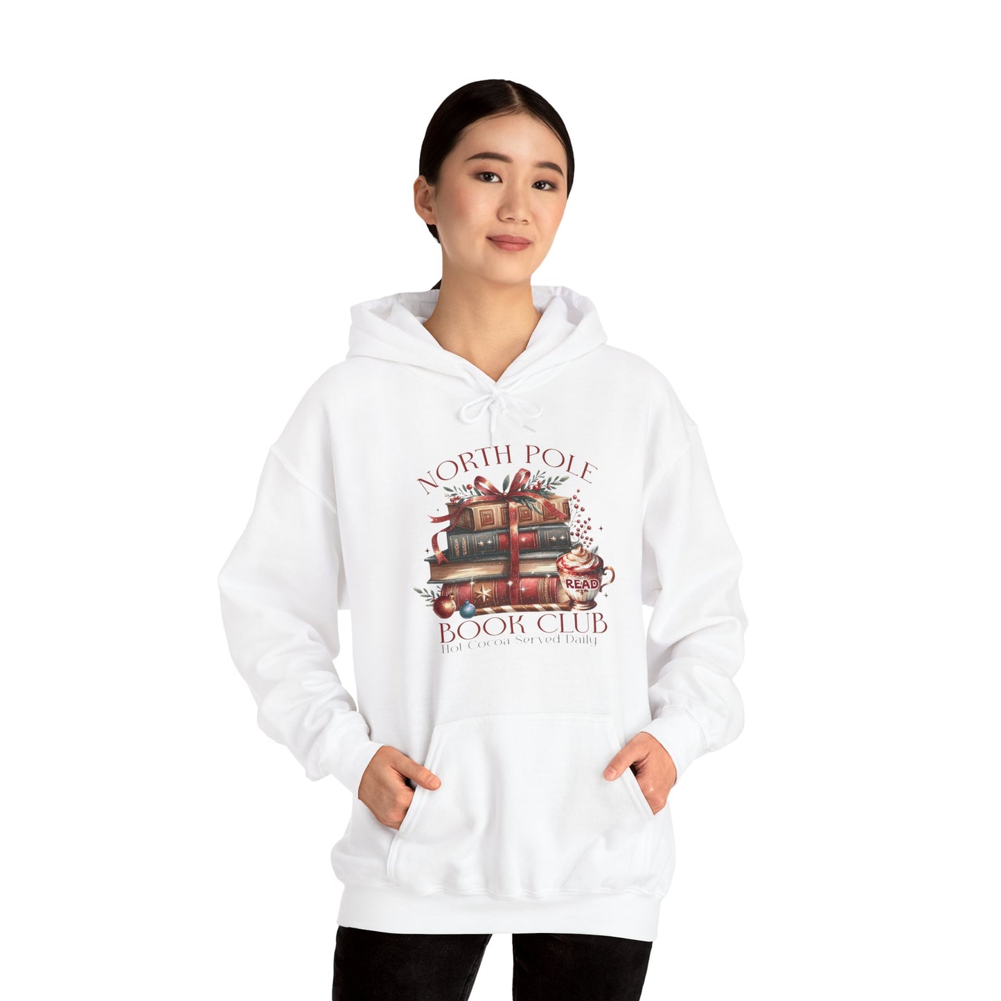 North Pole Book Club Heavy Blend Hoodie - Christmas Book Lover Festive Sweatshirt - sizes S - 5X