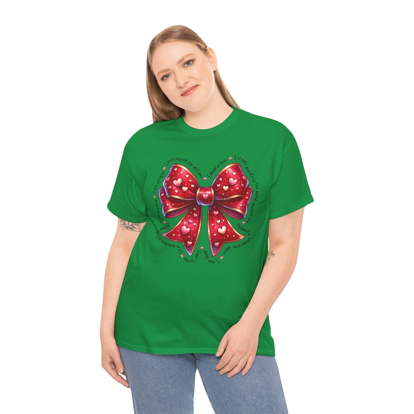 Bow Unisex Heavy Cotton Tee - Valentine's Day, Fun and Inspiring Girly Design