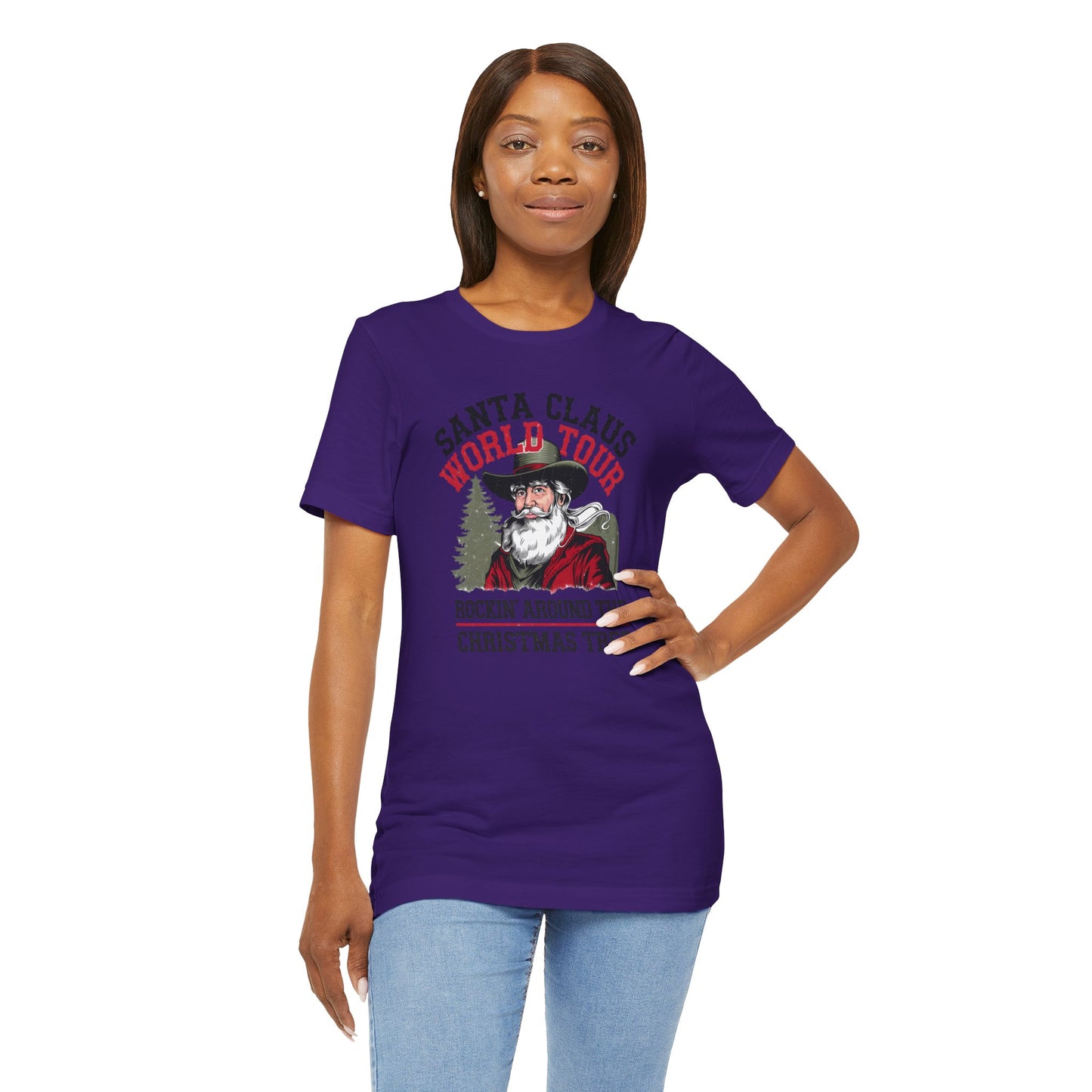 Santa Claus World tour Unisex Jersey Short Sleeve Tee - sizes S - 3X - Rocking around the Christmas Tree