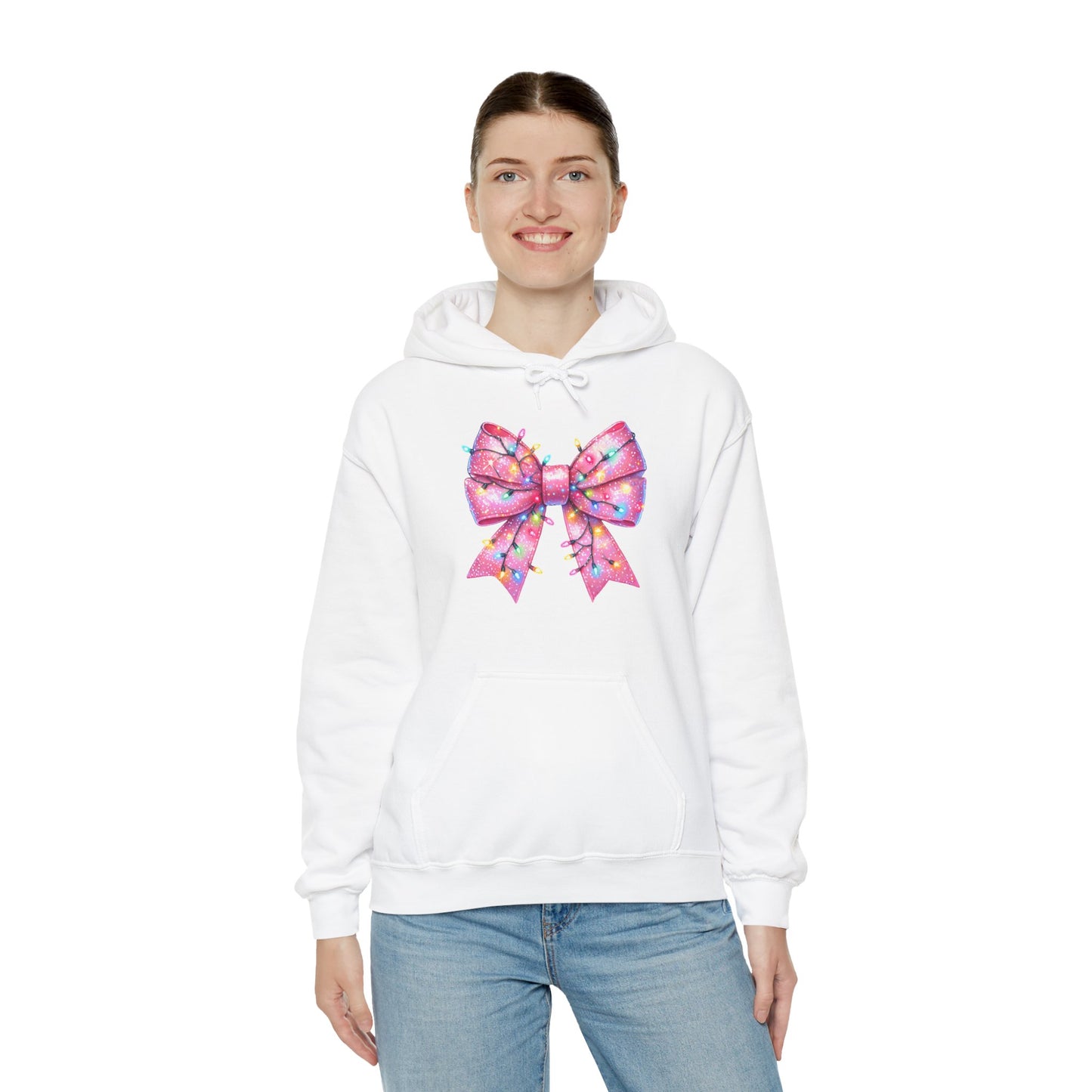 Pink Christmas Bow Heavy Blend Hoodie - Festive Unisex Sweatshirt - sizes S - 5X