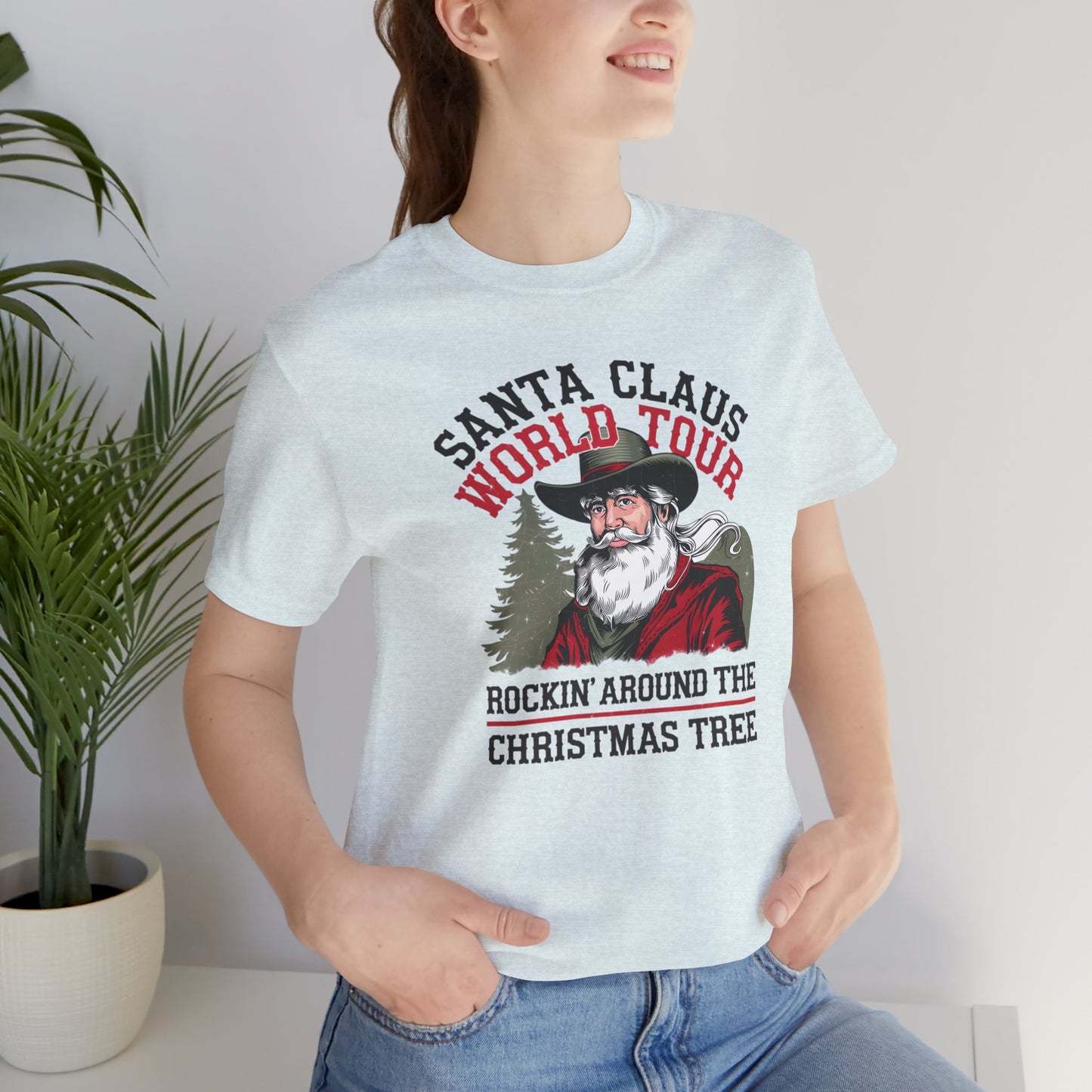 Santa's World Tour Rocking around the Christmas Tree Unisex Jersey Short Sleeve Tee - sizes S - 3X
