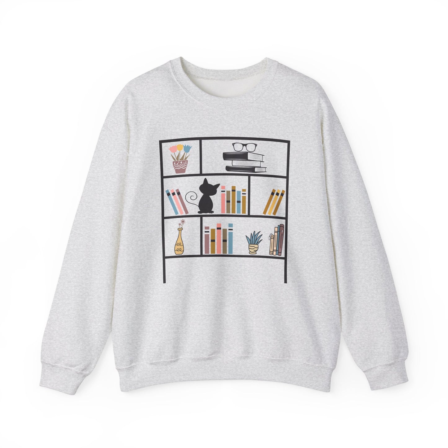 Unisex Heavy Blend™ Crewneck Sweatshirt - cute bookshelf with cat - sizes S - 3X