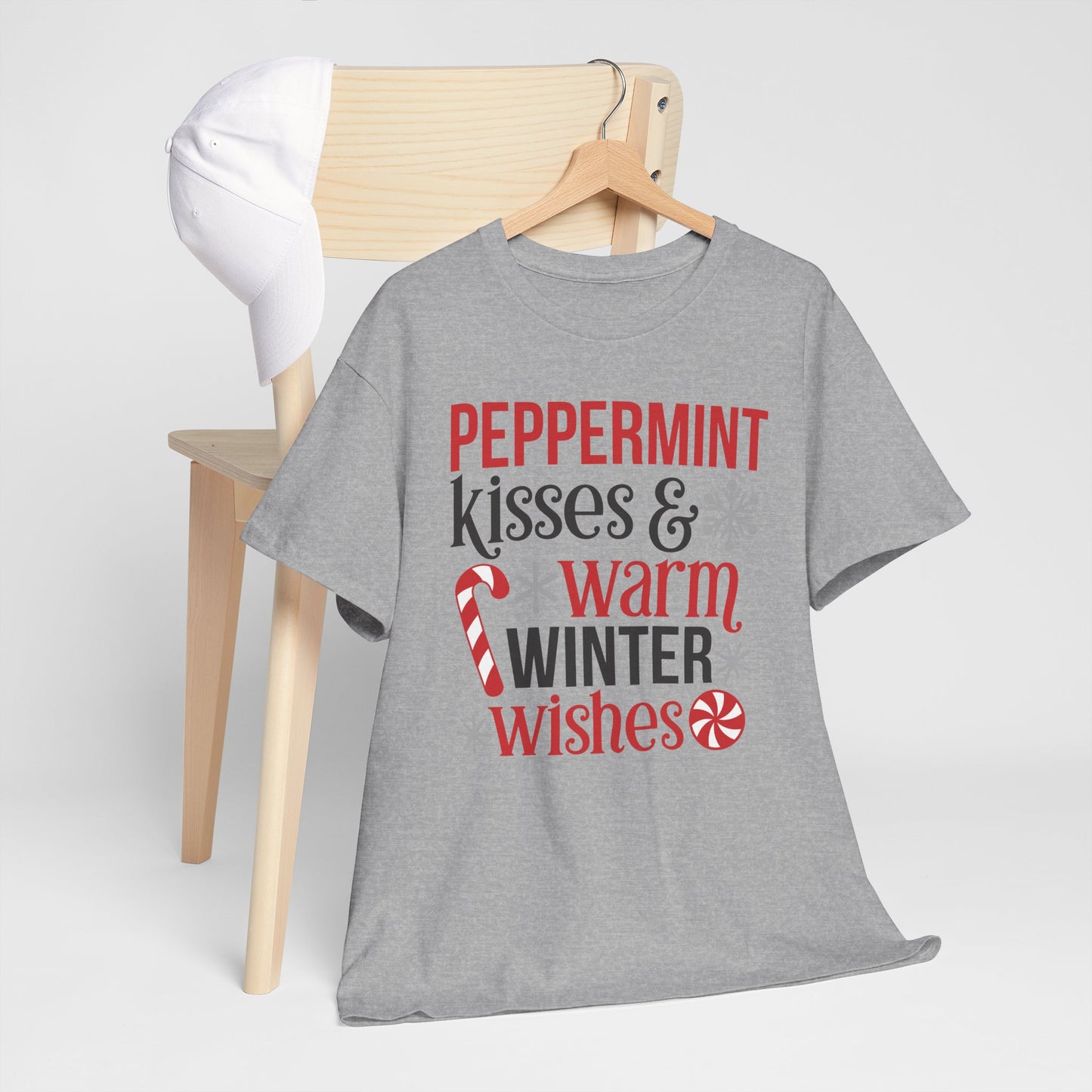Peppermint Kisses and warm winter wishes Unisex Heavy Cotton Tee - sizes S - 5X
