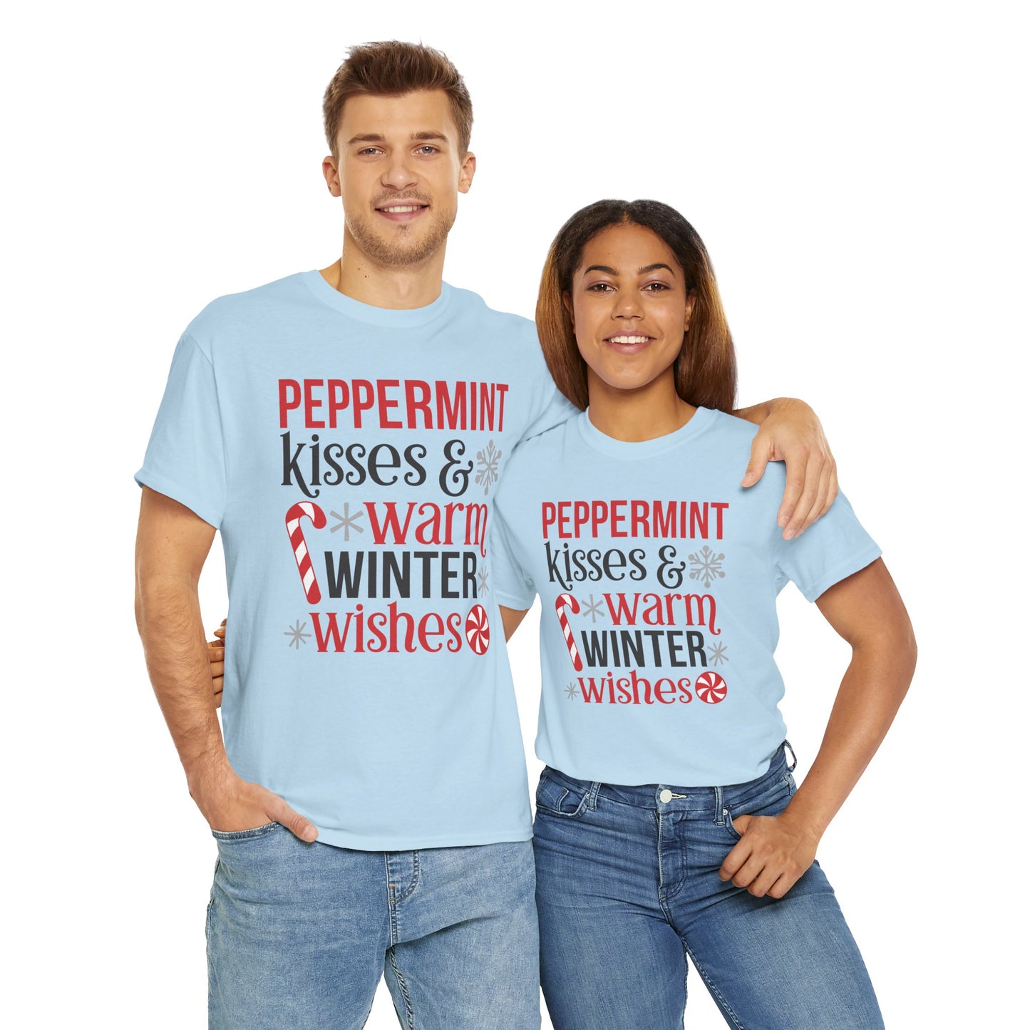 Peppermint Kisses and warm winter wishes Unisex Heavy Cotton Tee - sizes S - 5X