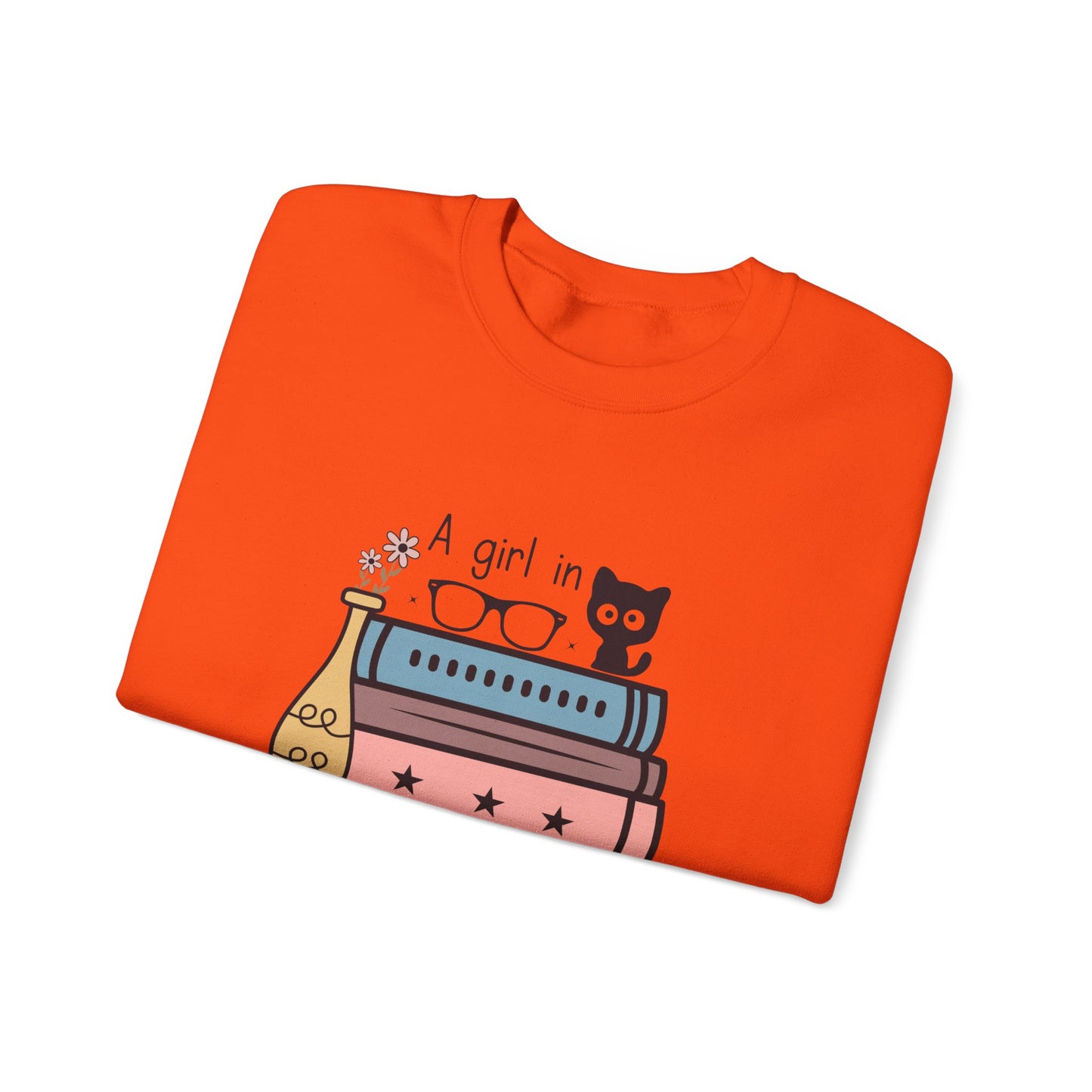 Just a Girl in Love with Cats and Books Unisex Heavy Blend™ Crewneck Sweatshirt - S - 3X sizes