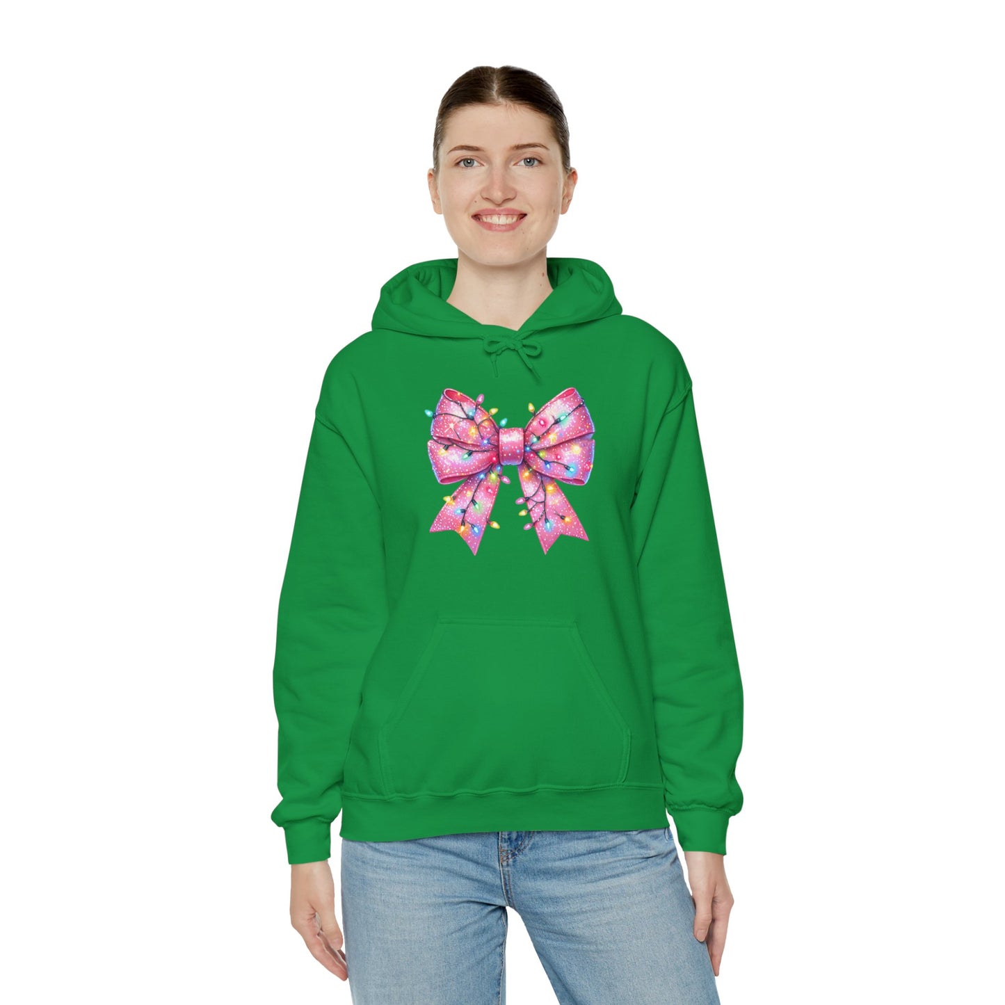 Pink Christmas Bow Heavy Blend Hoodie - Festive Unisex Sweatshirt - sizes S - 5X