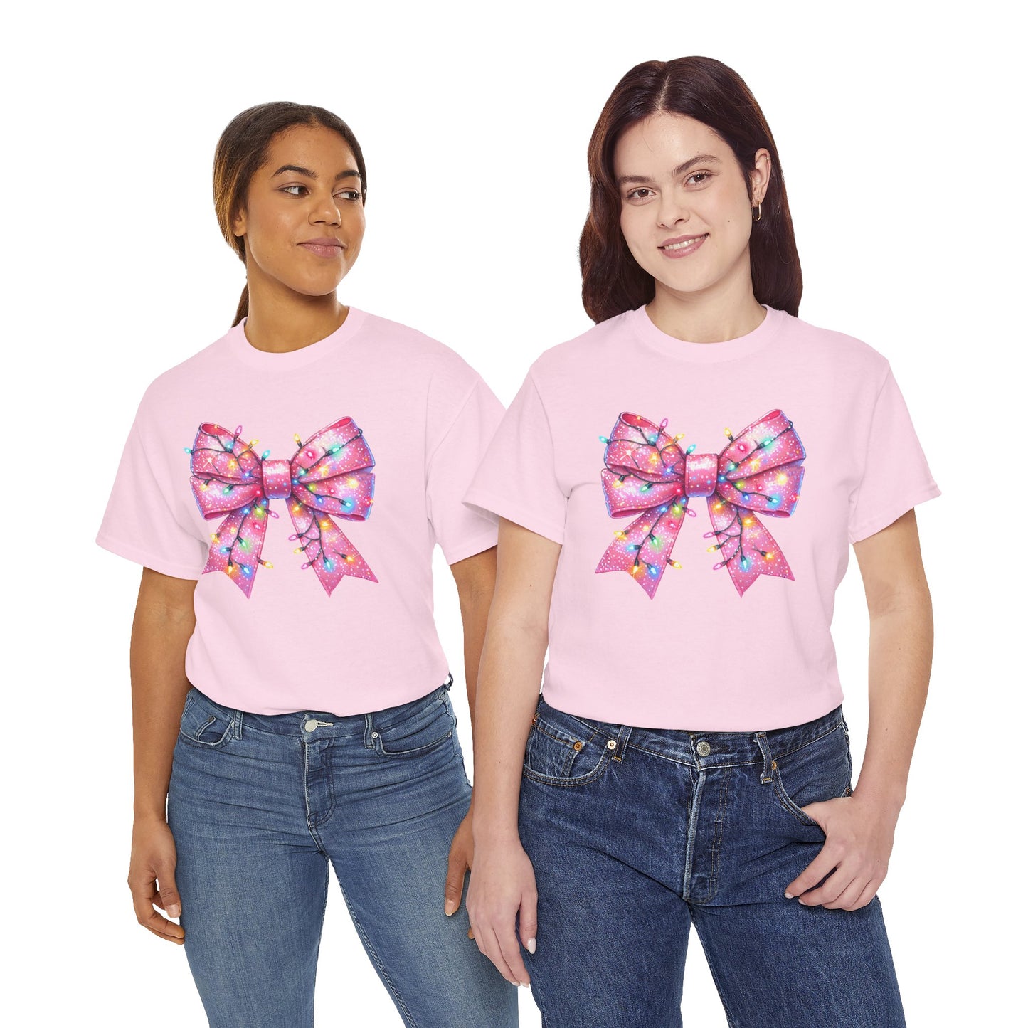 Pink Christmas Bow with lights Unisex Heavy Cotton Tee - sizes S - 5X