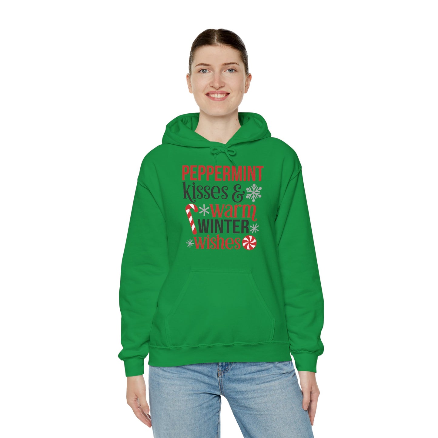 Peppermint Kisses and Warm Winter Wishes Unisex Heavy Blend™ Hooded Sweatshirt - sizes S - 3X