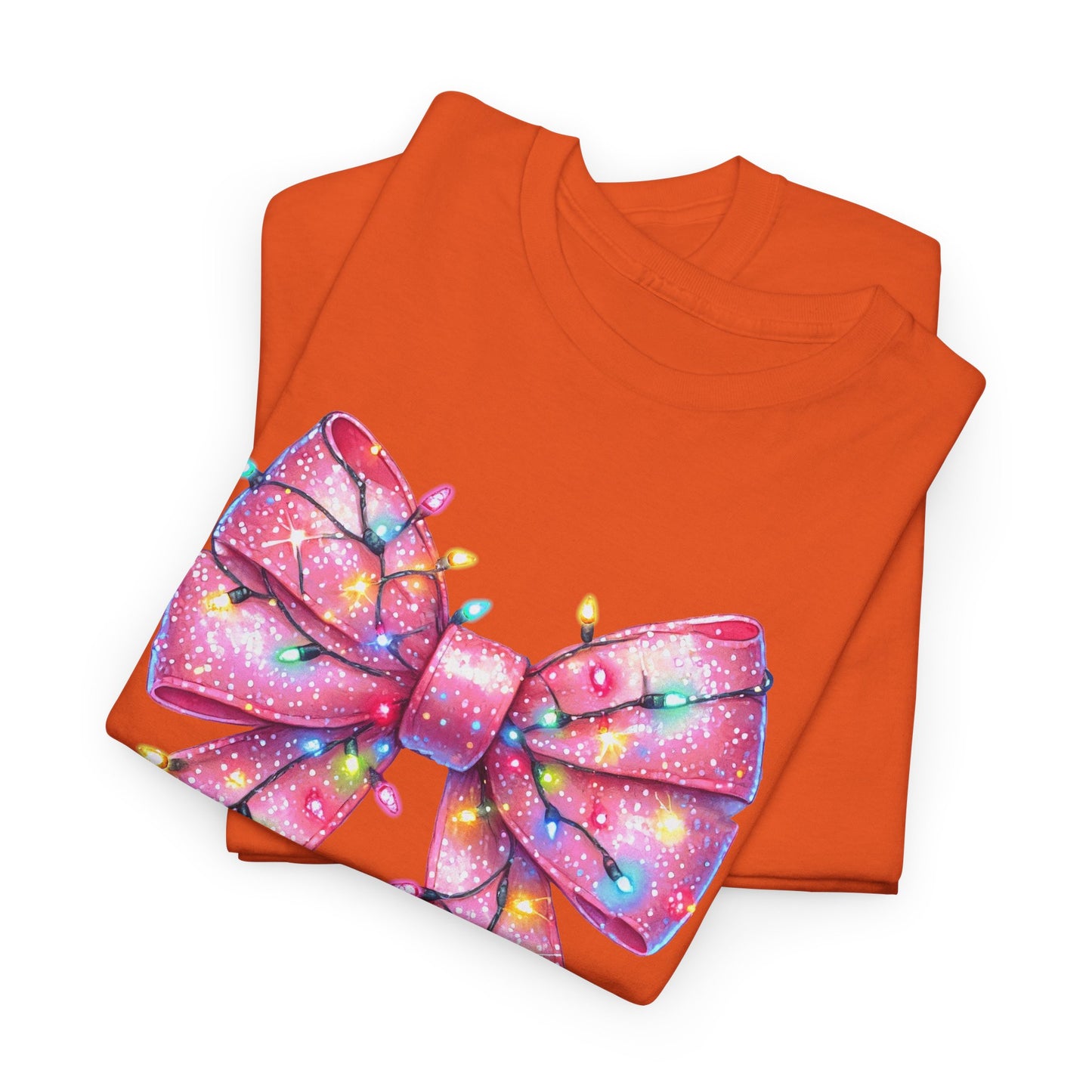 Pink Christmas Bow with lights Unisex Heavy Cotton Tee - sizes S - 5X
