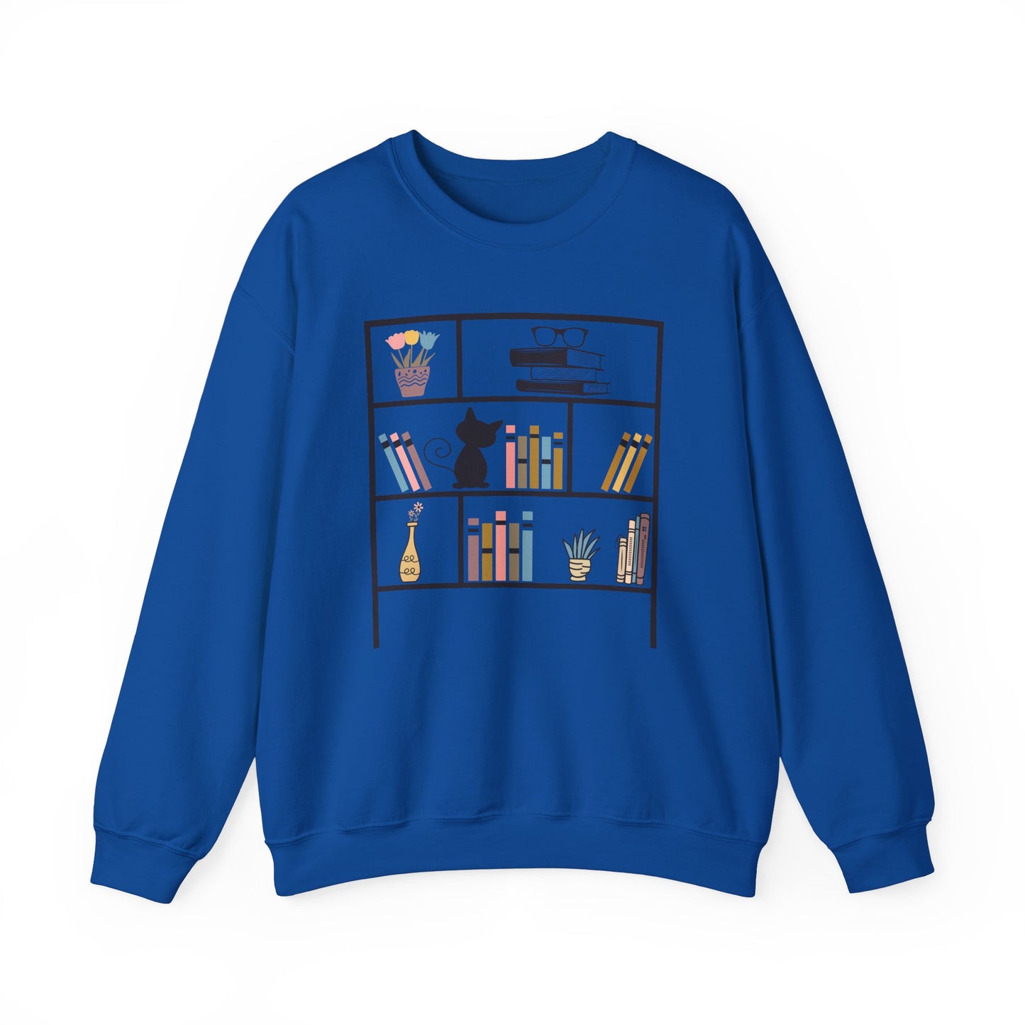 Unisex Heavy Blend™ Crewneck Sweatshirt - cute bookshelf with cat - sizes S - 3X
