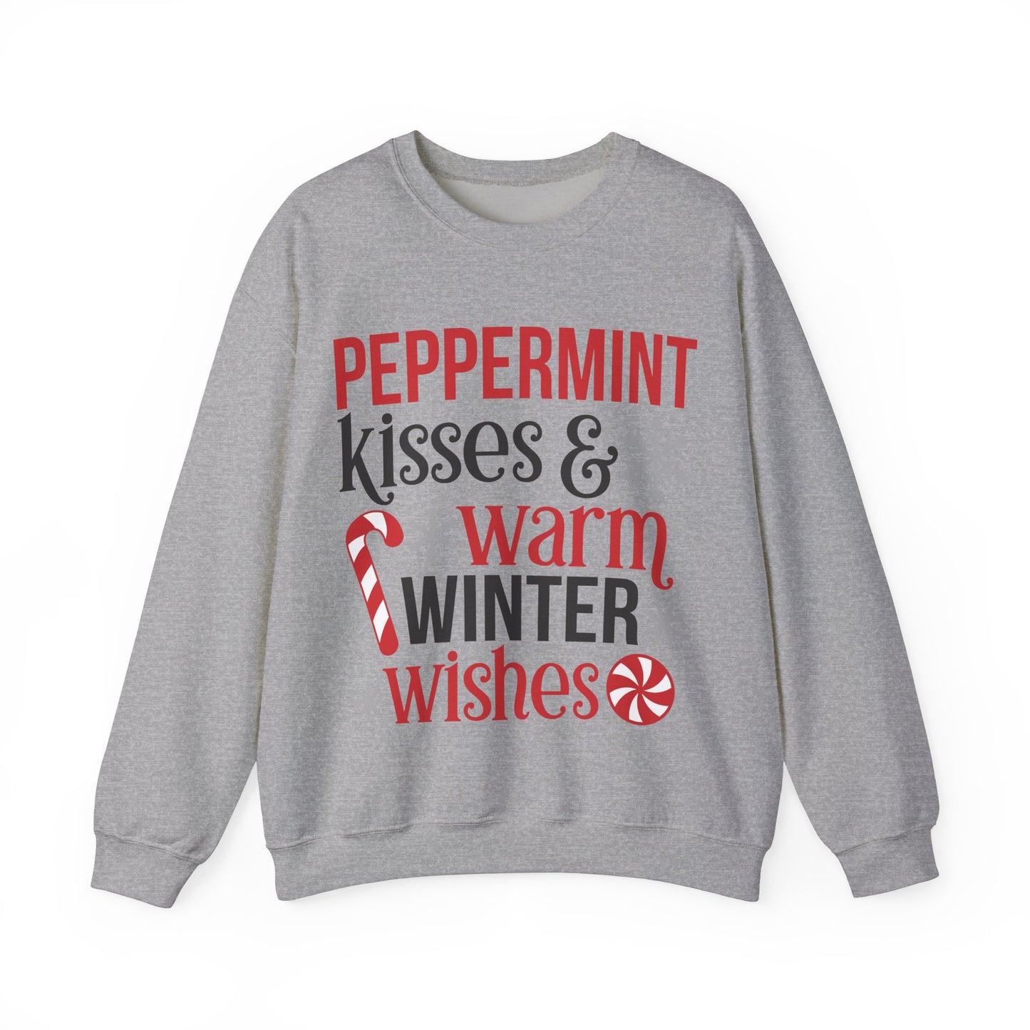 Peppermint Kisses and Warm Winter Wishes Unisex Heavy Blend™ Crewneck Sweatshirt - sizes S - 5X