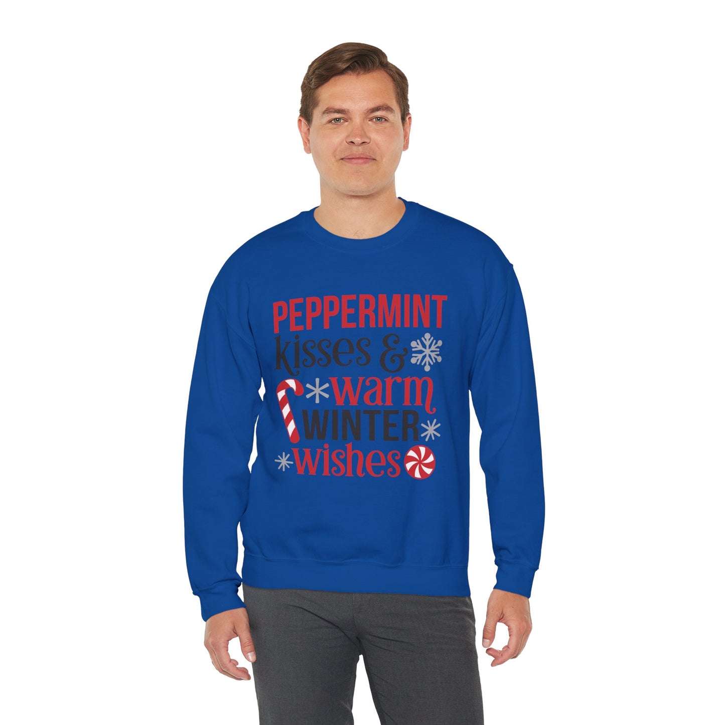 Peppermint Kisses and Warm Winter Wishes Unisex Heavy Blend™ Crewneck Sweatshirt - sizes S - 3X