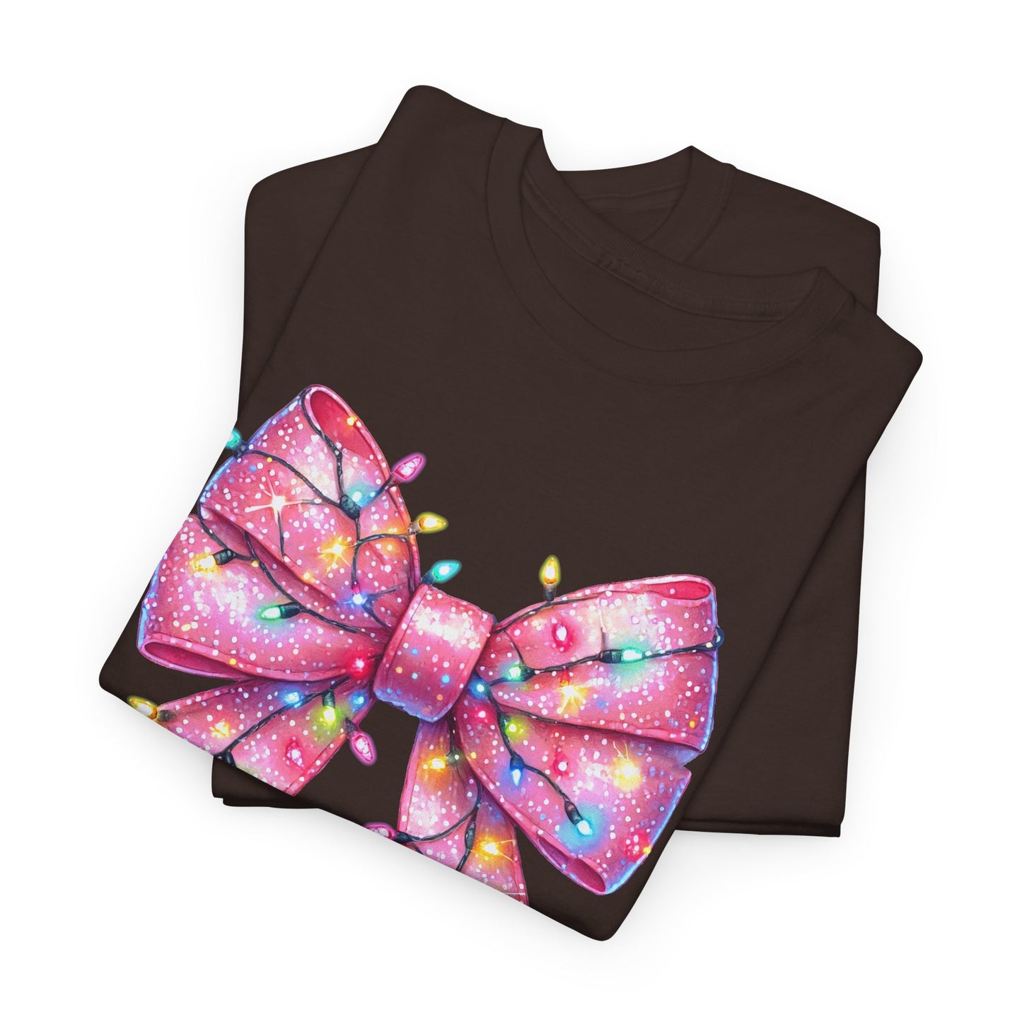 Pink Christmas Bow with lights Unisex Heavy Cotton Tee - sizes S - 5X