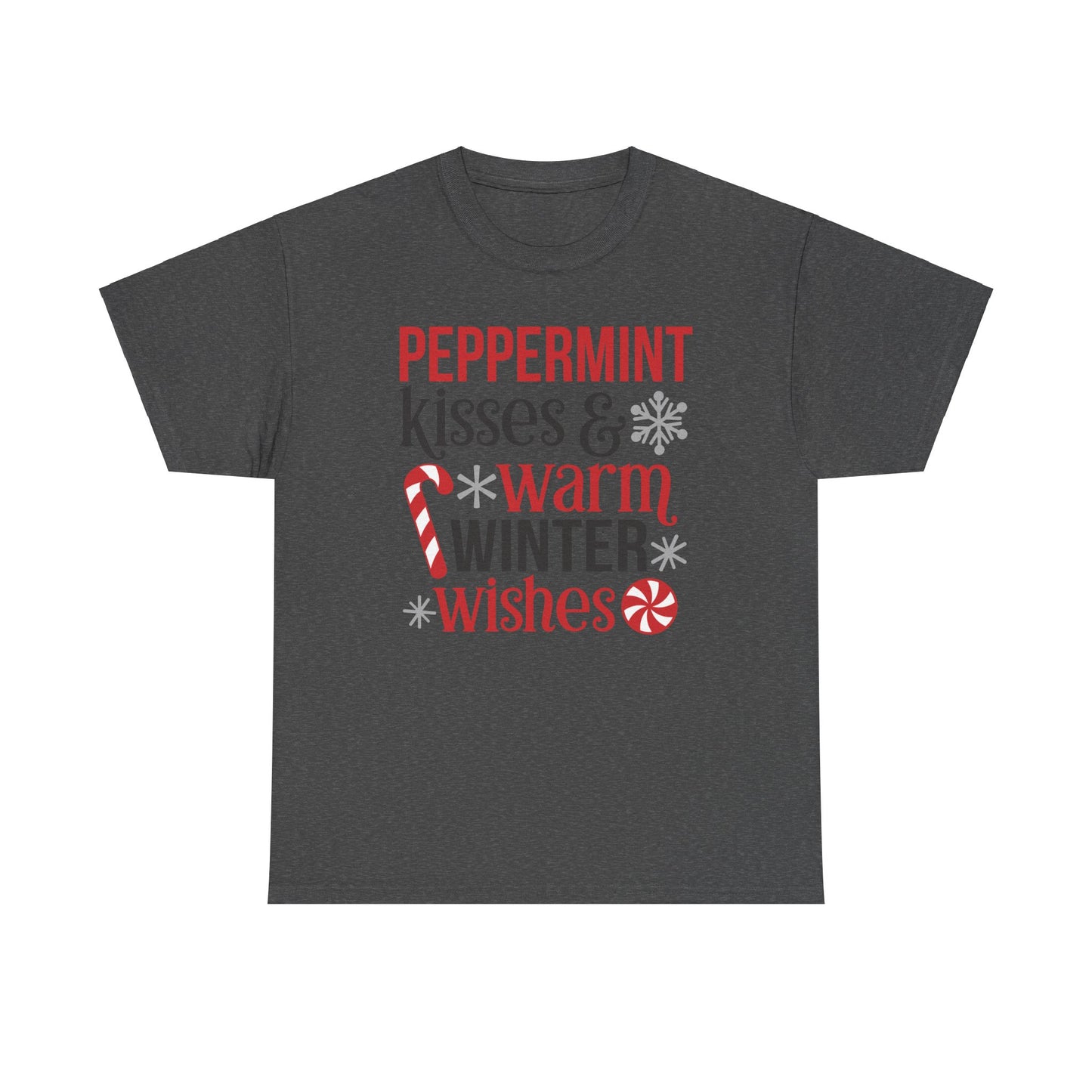 Peppermint Kisses and warm winter wishes Unisex Heavy Cotton Tee - sizes S - 5X