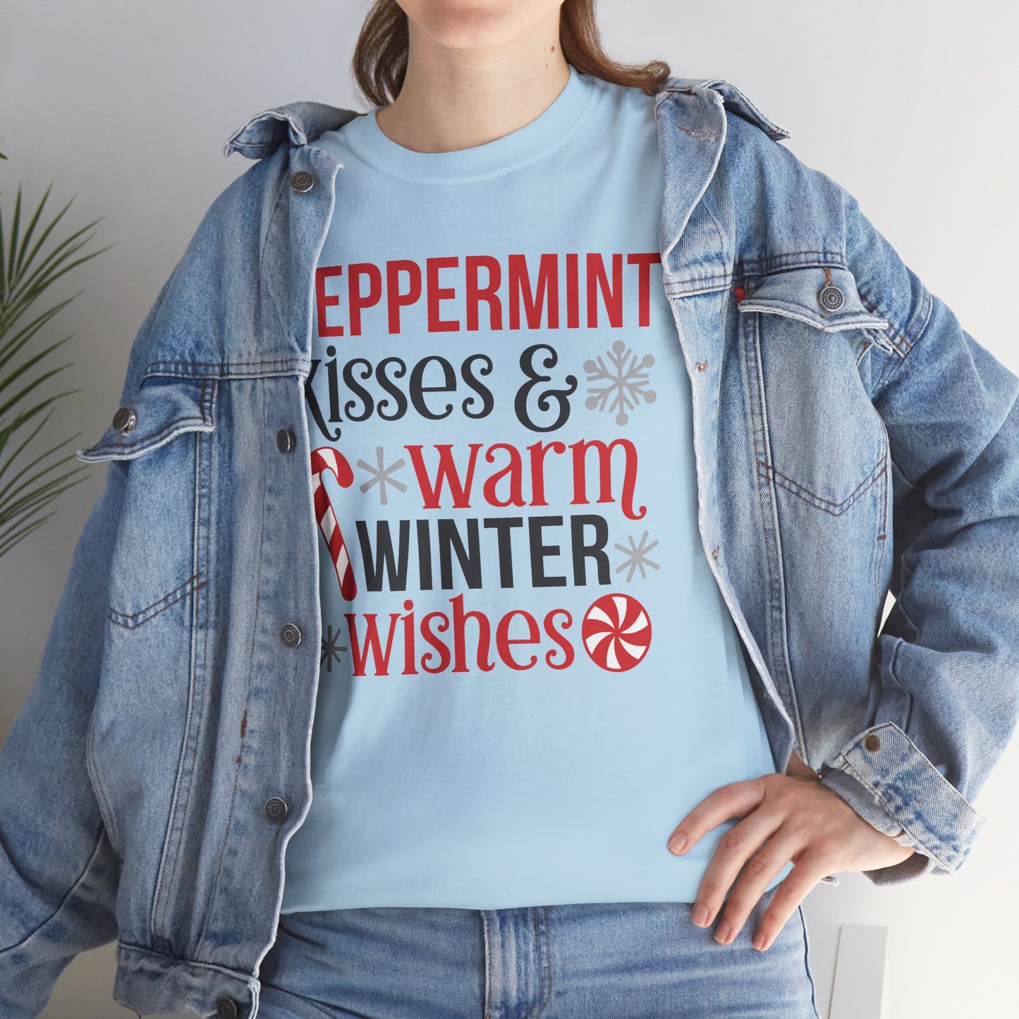 Peppermint Kisses and warm winter wishes Unisex Heavy Cotton Tee - sizes S - 5X