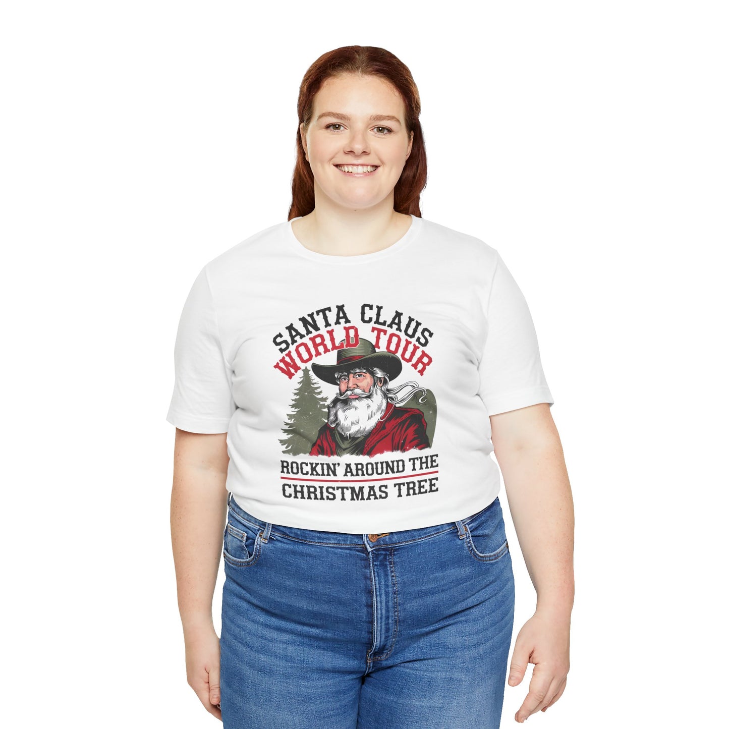 Santa's World Tour Rocking around the Christmas Tree Unisex Jersey Short Sleeve Tee - sizes S - 3X